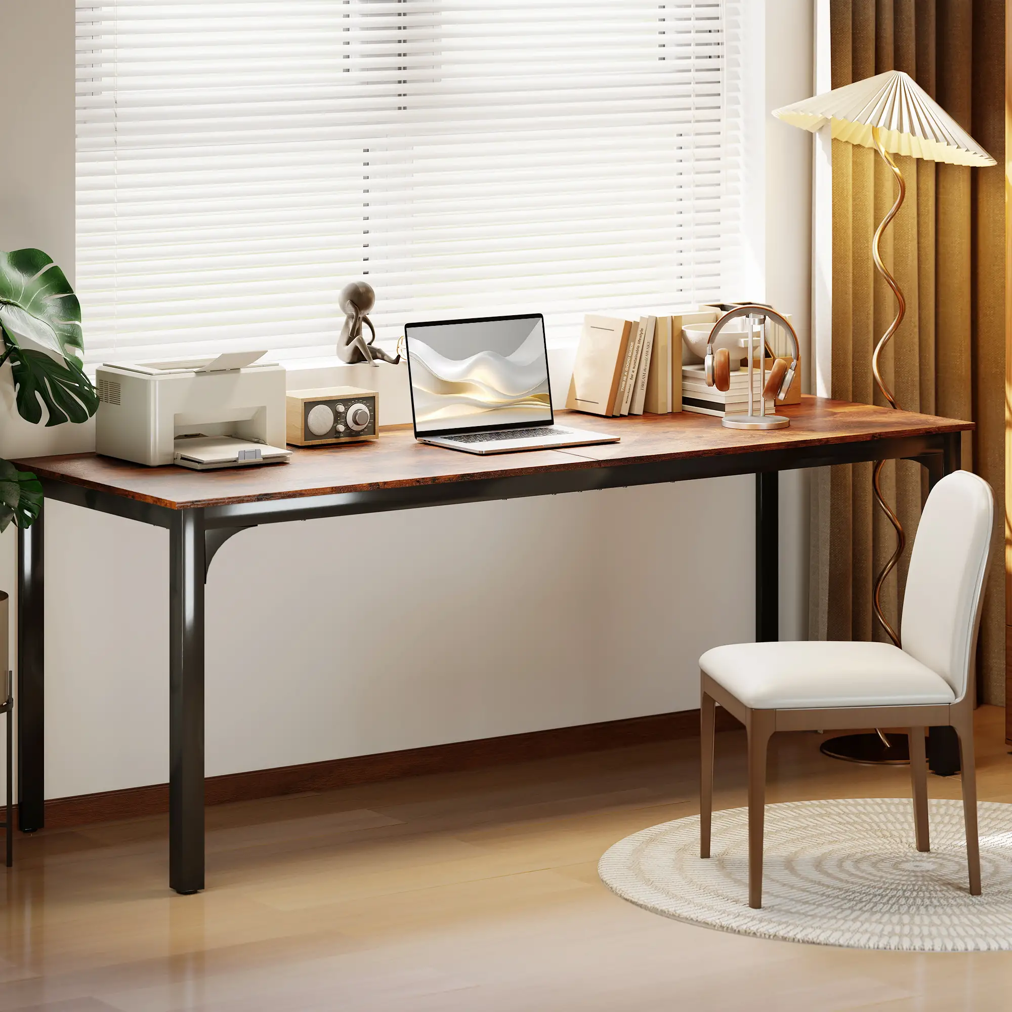79 Inch Computer Desk, Metal Legs, Rustic Brown - Image 6