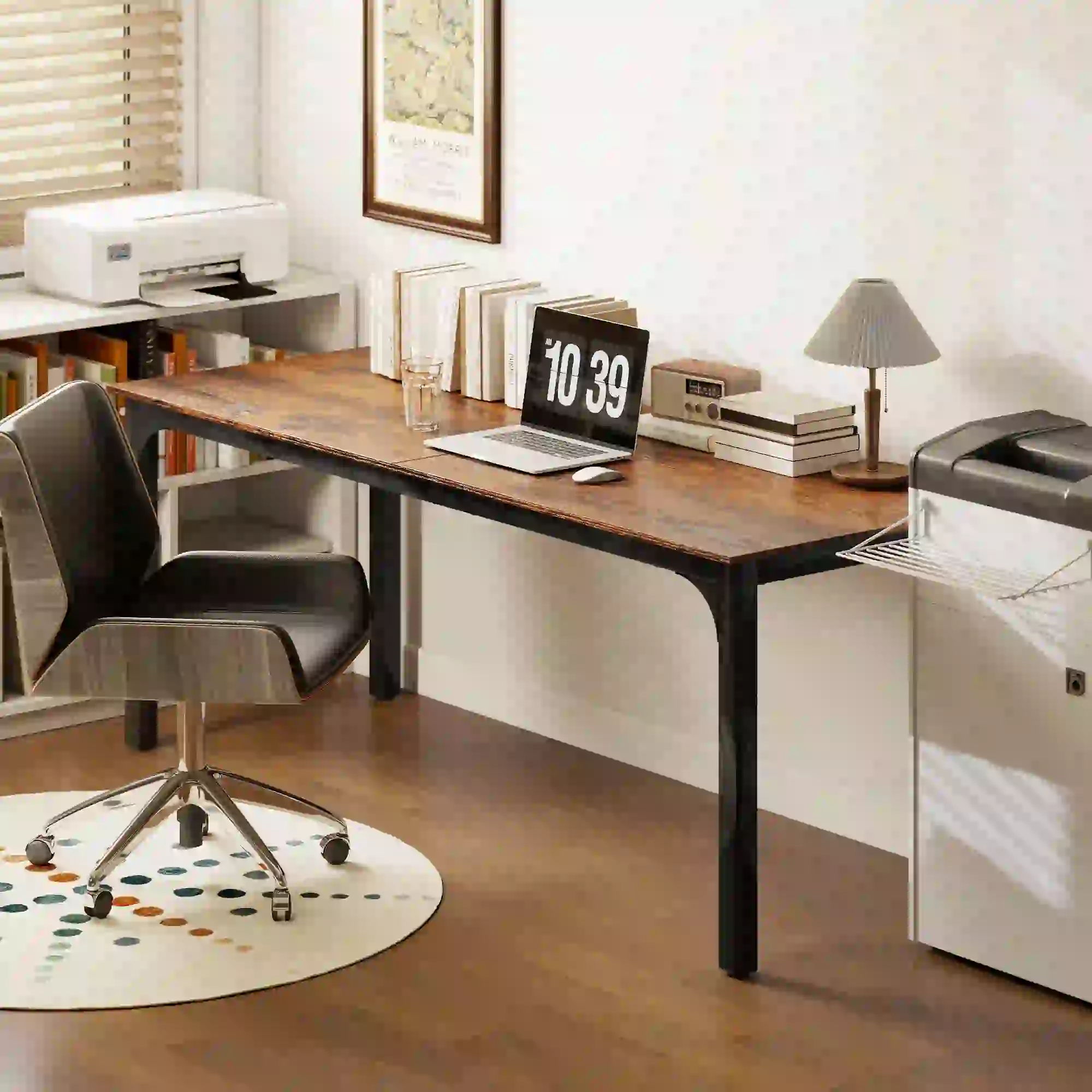 79 Inch Computer Desk, Metal Legs, Rustic Brown - Image 8