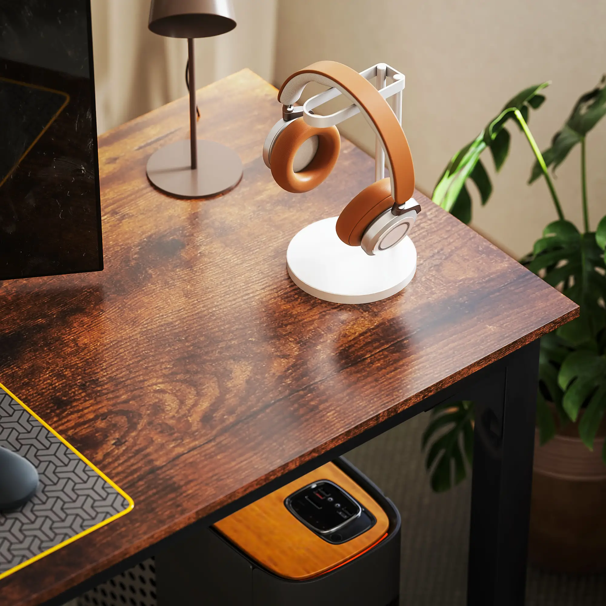 79 Inch Computer Desk, Metal Legs, Rustic Brown - Image 9