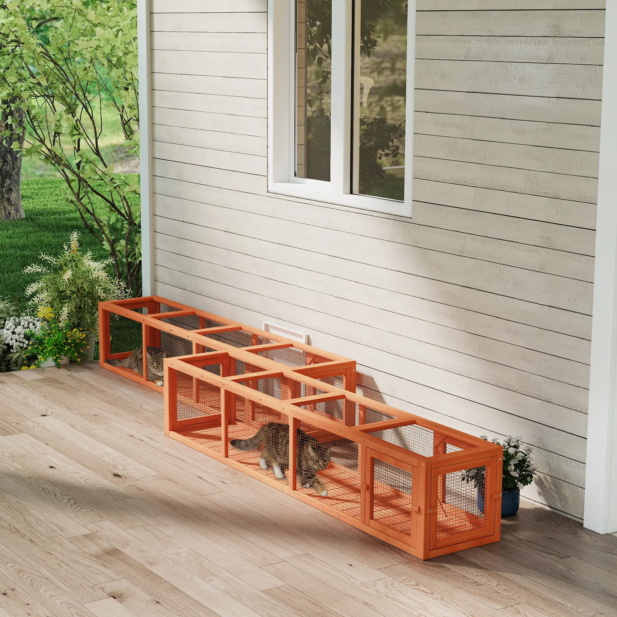79" L-Shape Cat Tunnel, Extendable Enclosure, Indoor Outdoor, Orange - Image 8