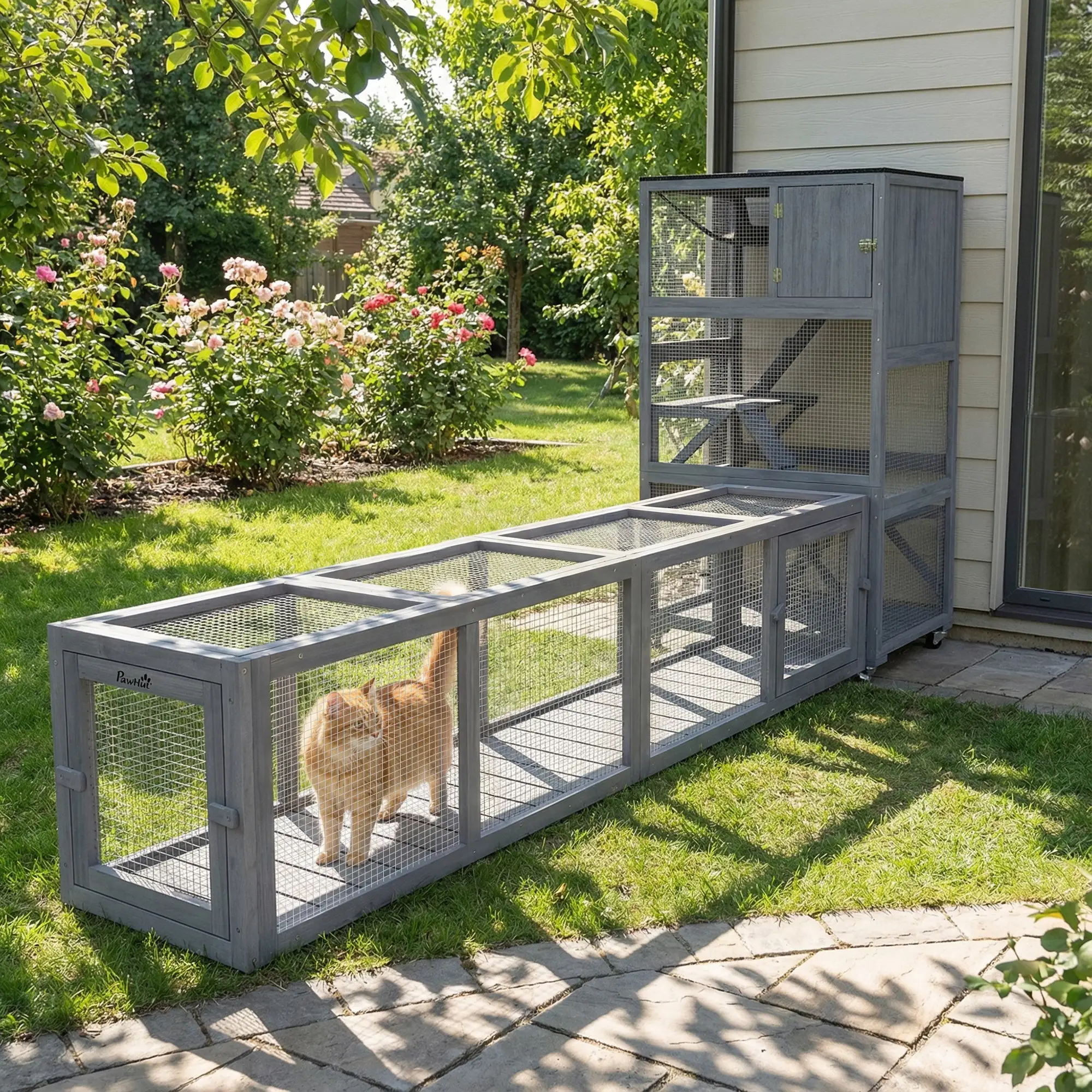 79" Long Cat Tunnel, L-Shape, Extendable, Removable Door, Dark Grey - Image 2