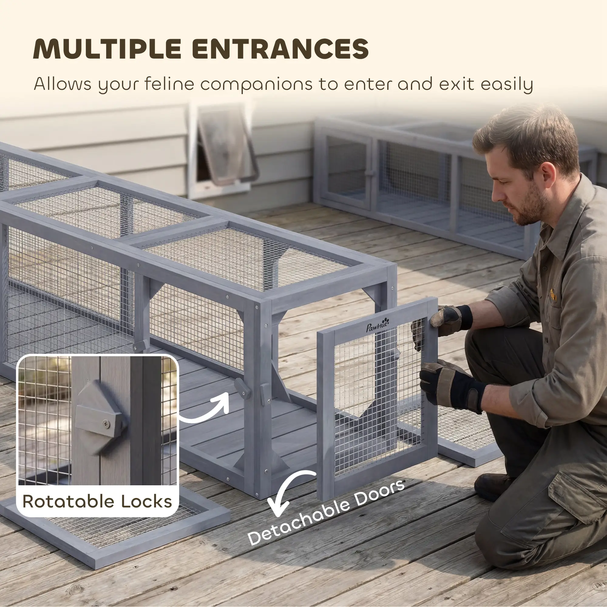 79" Long Cat Tunnel, L-Shape, Extendable, Removable Door, Dark Grey - Image 6
