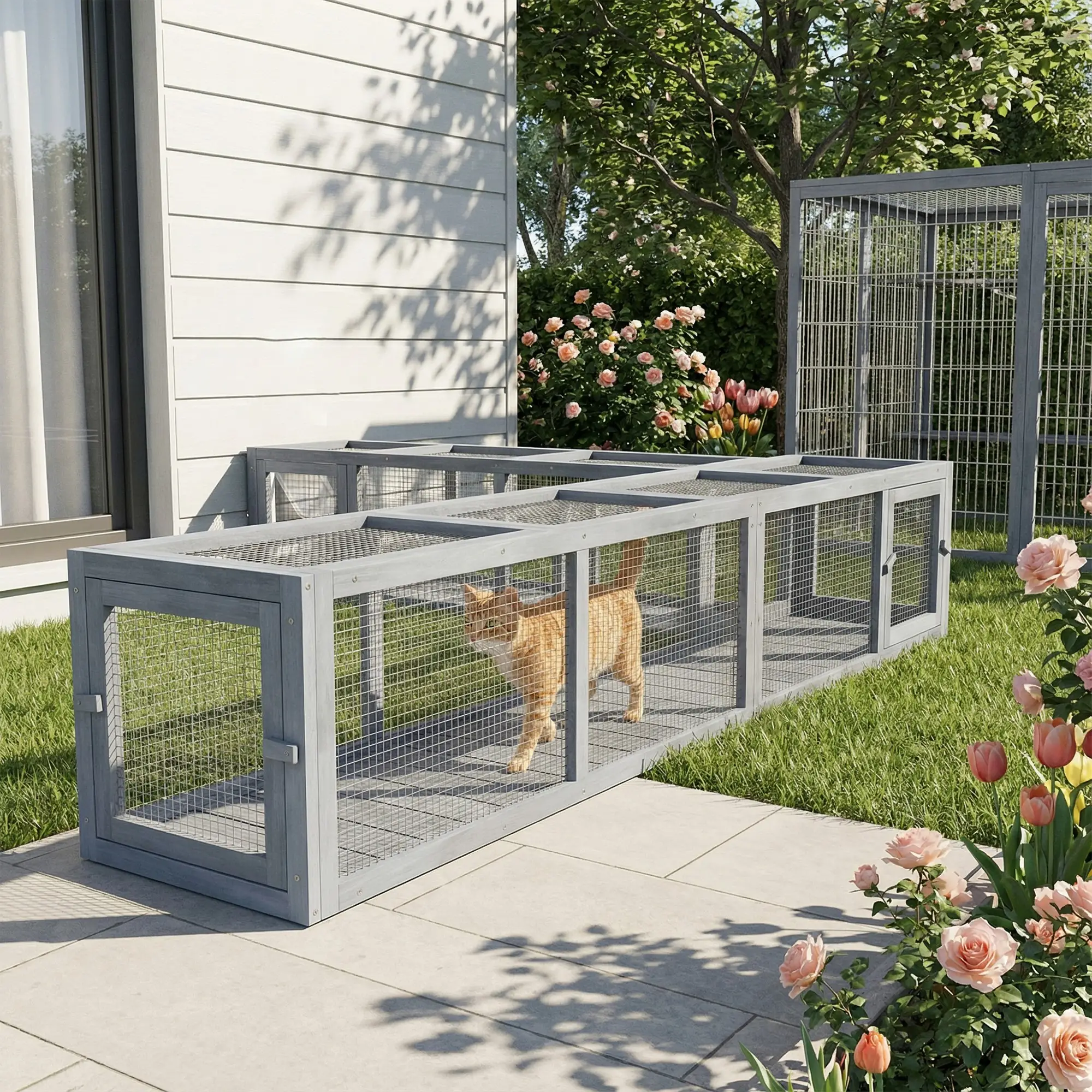 79" Long Cat Tunnel, L-Shape, Extendable, Removable Door, Dark Grey - Image 8