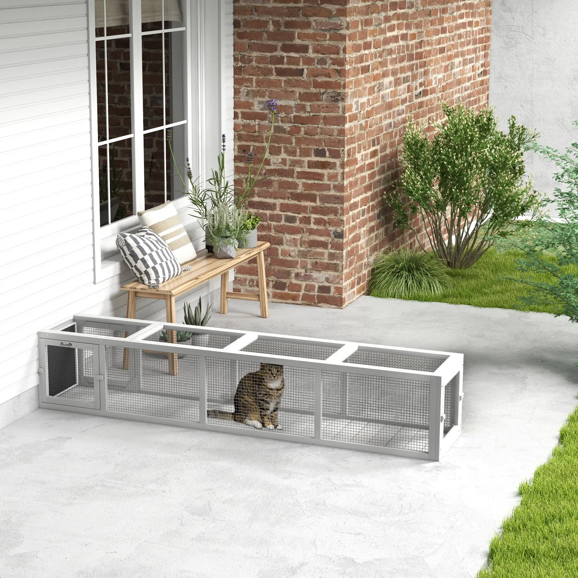 79" Long Cat Tunnel, L-Shape Extendable Design, Indoor Outdoor Enclosure, White - Image 2