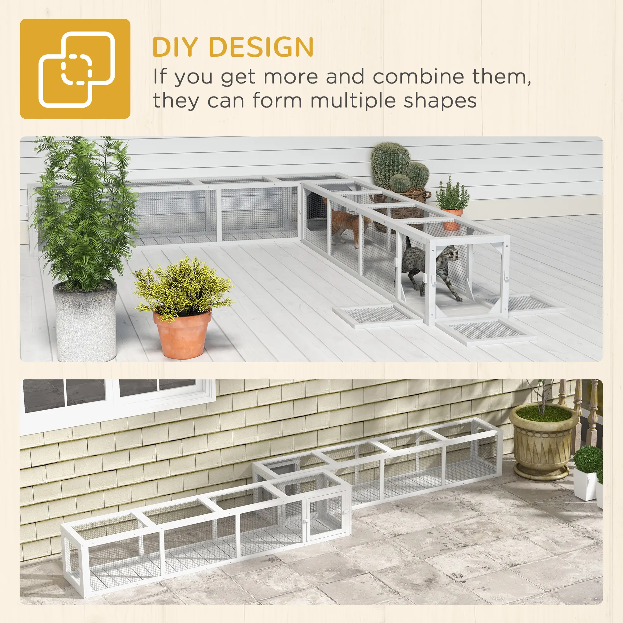79" Long Cat Tunnel, L-Shape Extendable Design, Indoor Outdoor Enclosure, White - Image 5