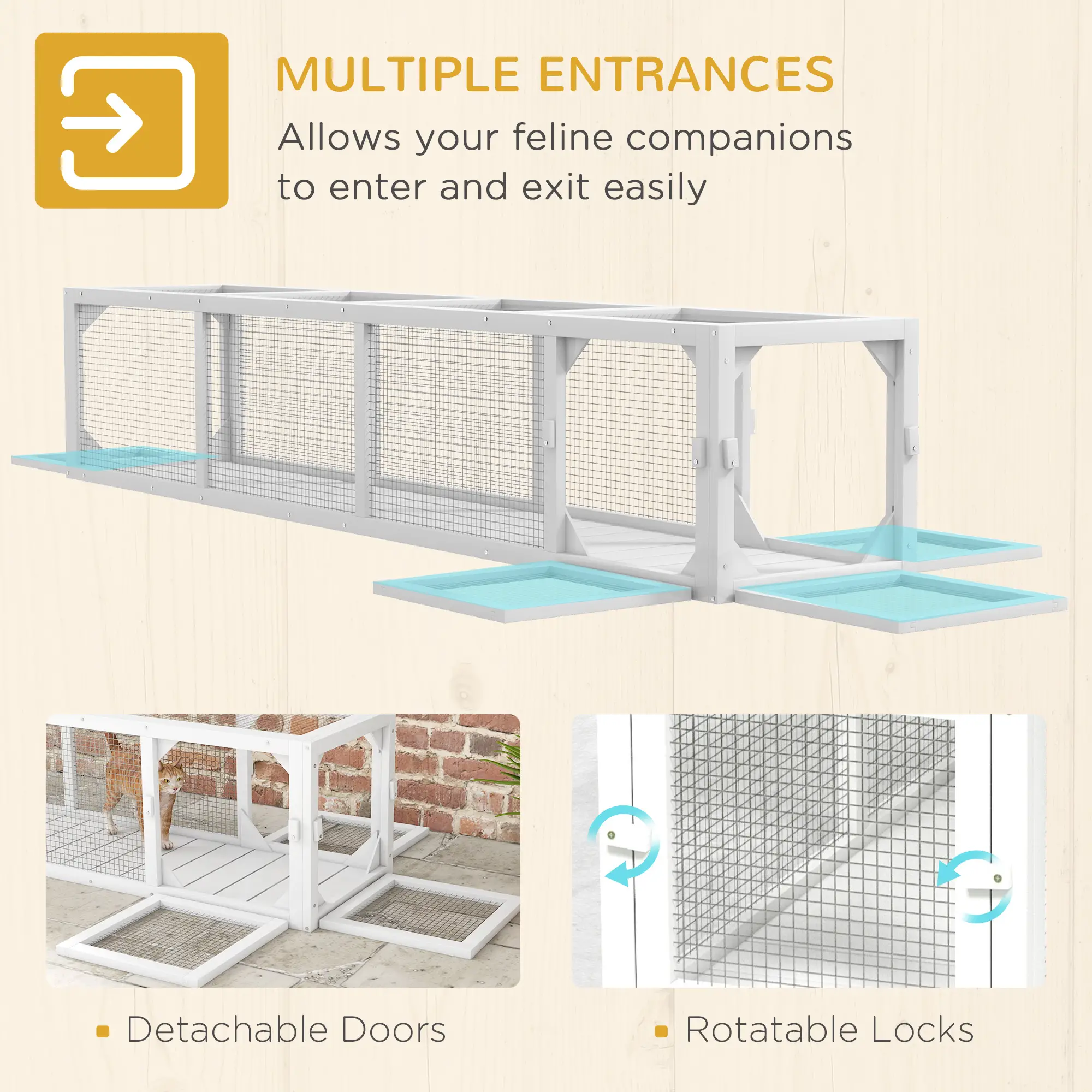 79" Long Cat Tunnel, L-Shape Extendable Design, Indoor Outdoor Enclosure, White - Image 6