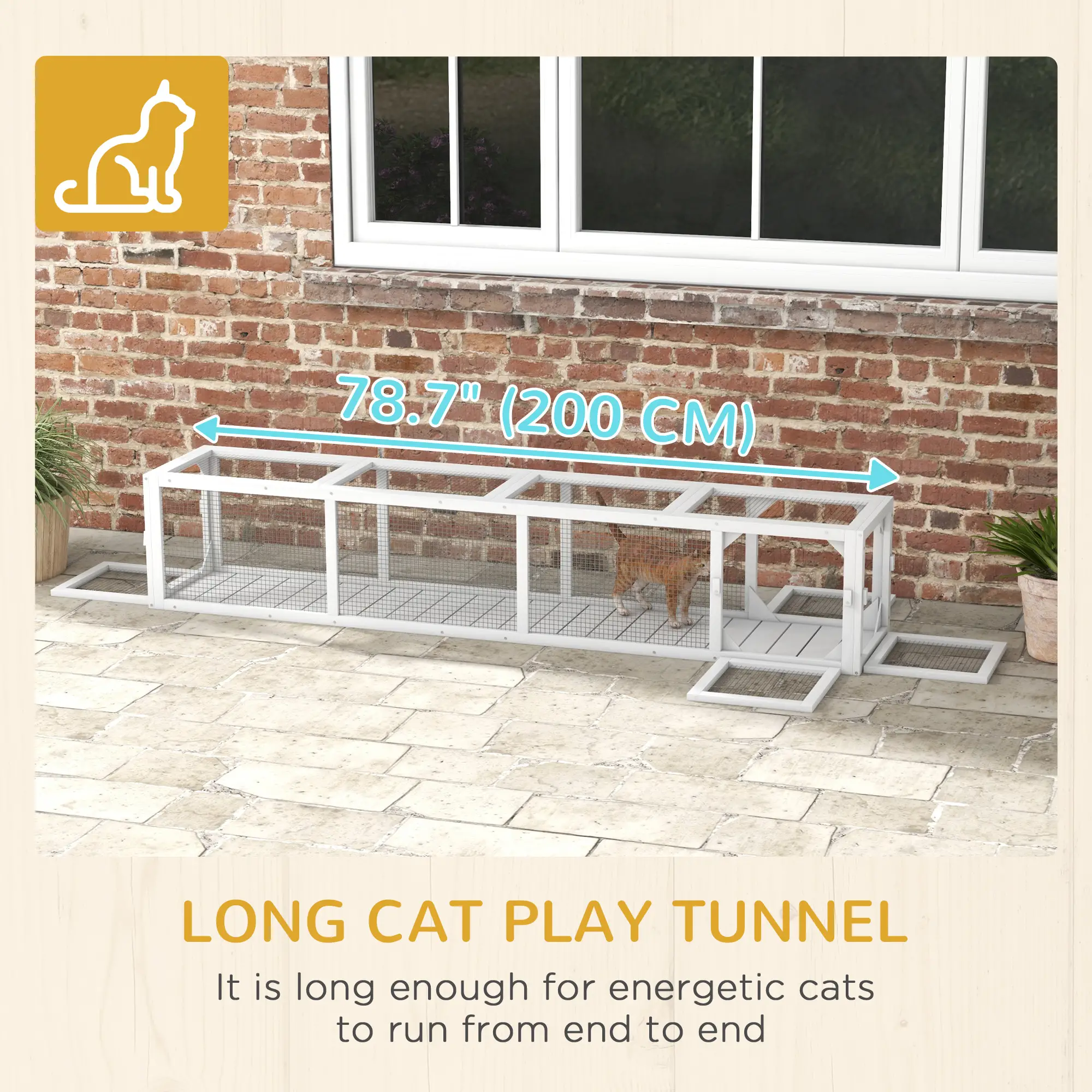 79" Long Cat Tunnel, L-Shape Extendable Design, Indoor Outdoor Enclosure, White - Image 7