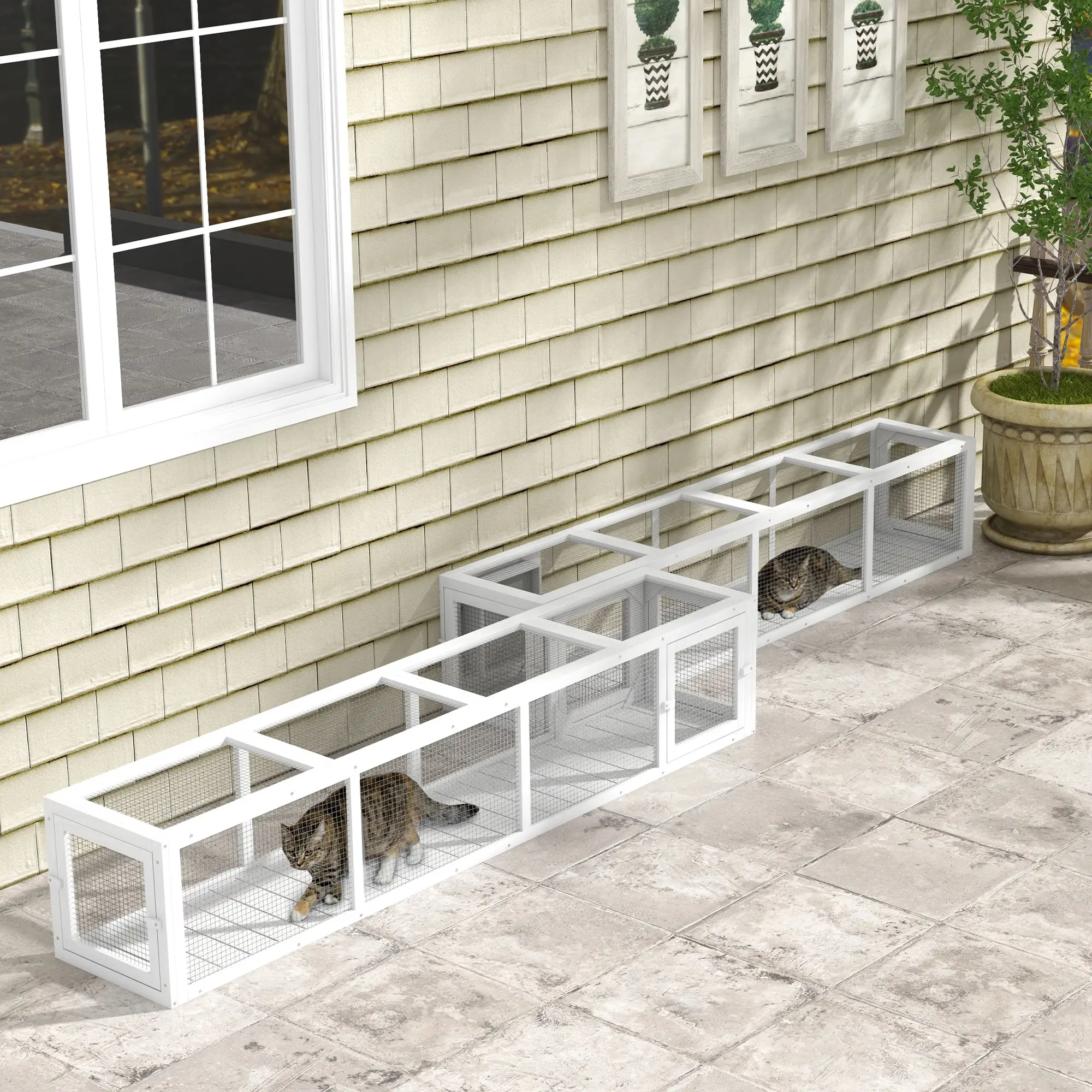 79" Long Cat Tunnel, L-Shape Extendable Design, Indoor Outdoor Enclosure, White - Image 8