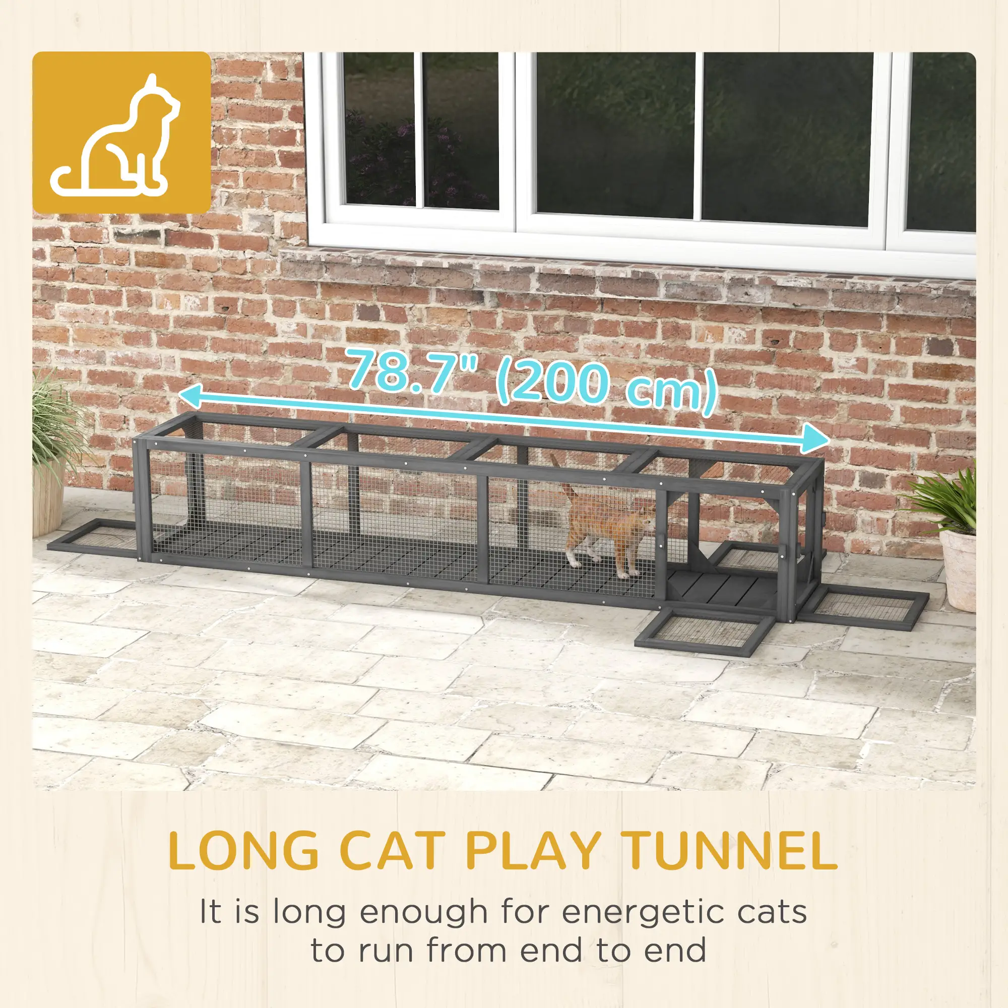79" Long Cat Tunnel, L-Shape Extendable Design, Indoor Outdoor, Lead Grey - Image 7