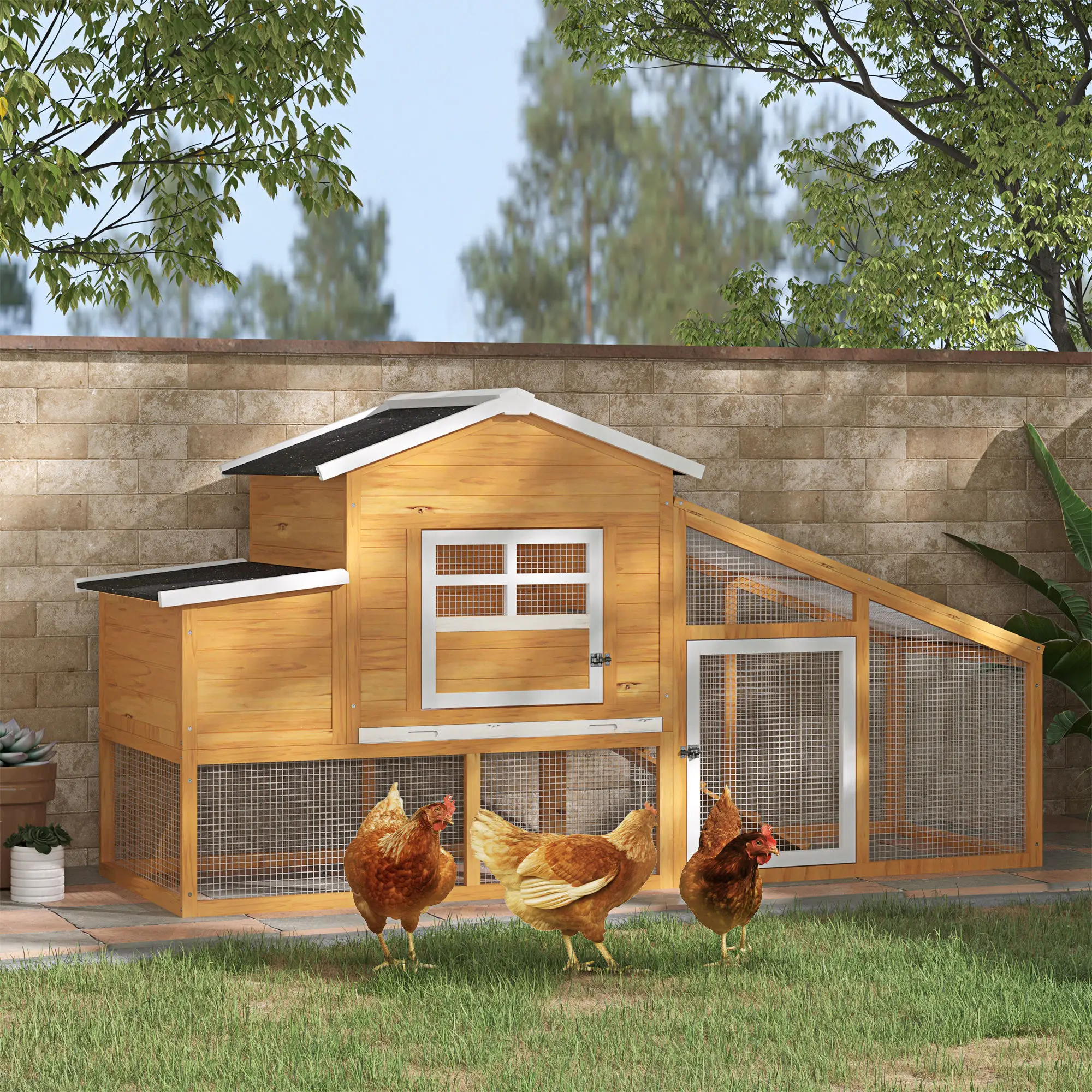 79" Wooden Chicken Coop, Outdoor Hen House, With Removable Tray, Brown - Image 2