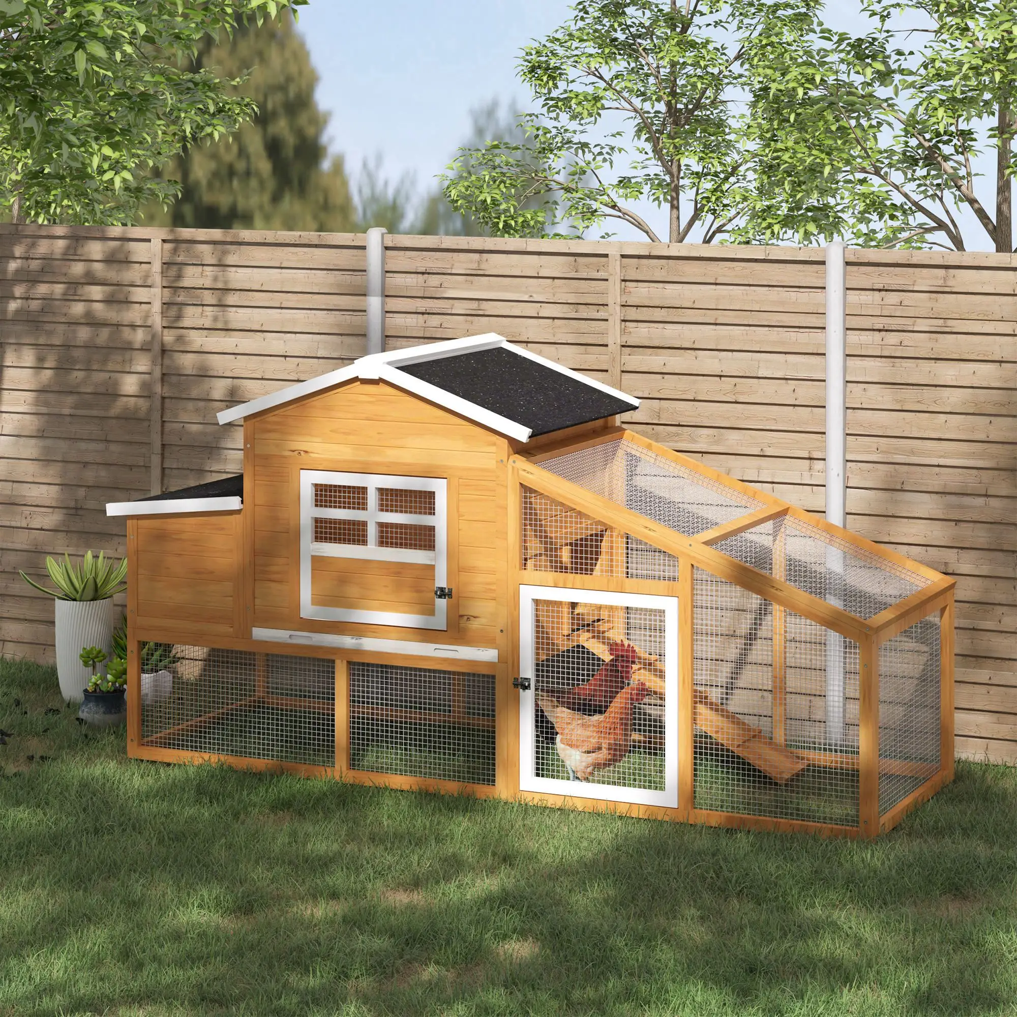 79" Wooden Chicken Coop, Outdoor Hen House, With Removable Tray, Brown - Image 8