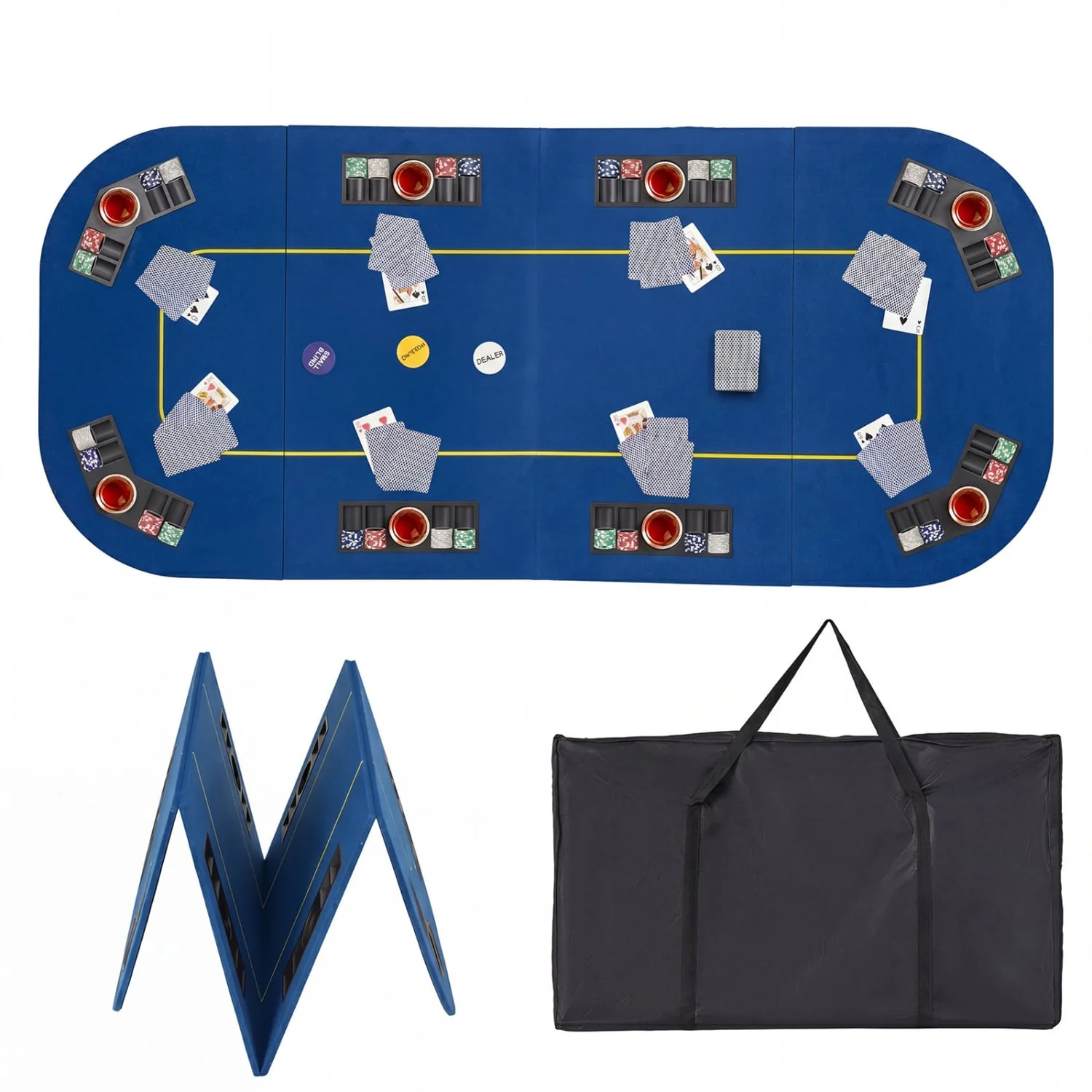 79x36 In 8-Player Foldable Poker Table Top, Blue