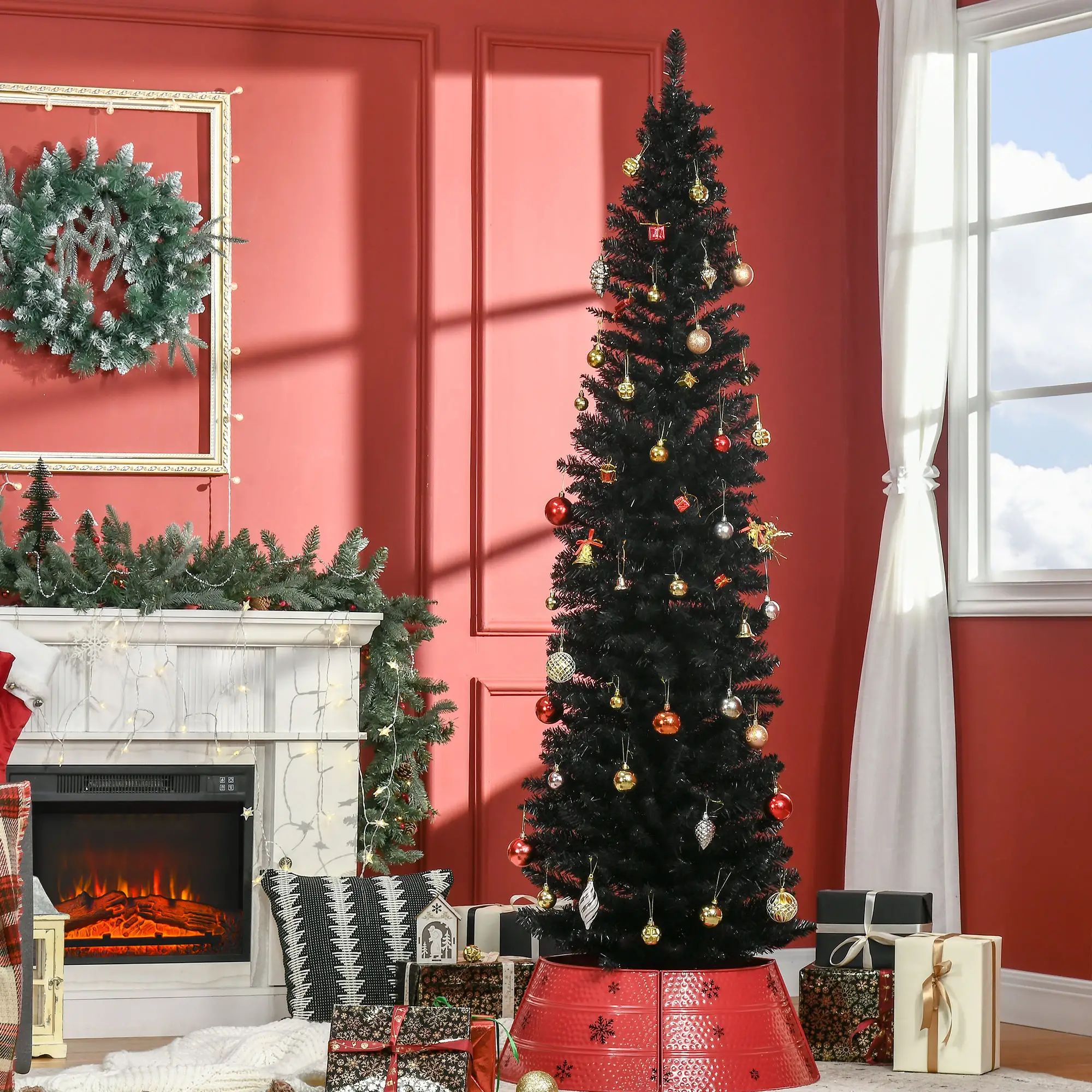 7FT Artificial Pencil Christmas Tree, Realistic Branches, Stable Stand, Black - Image 2