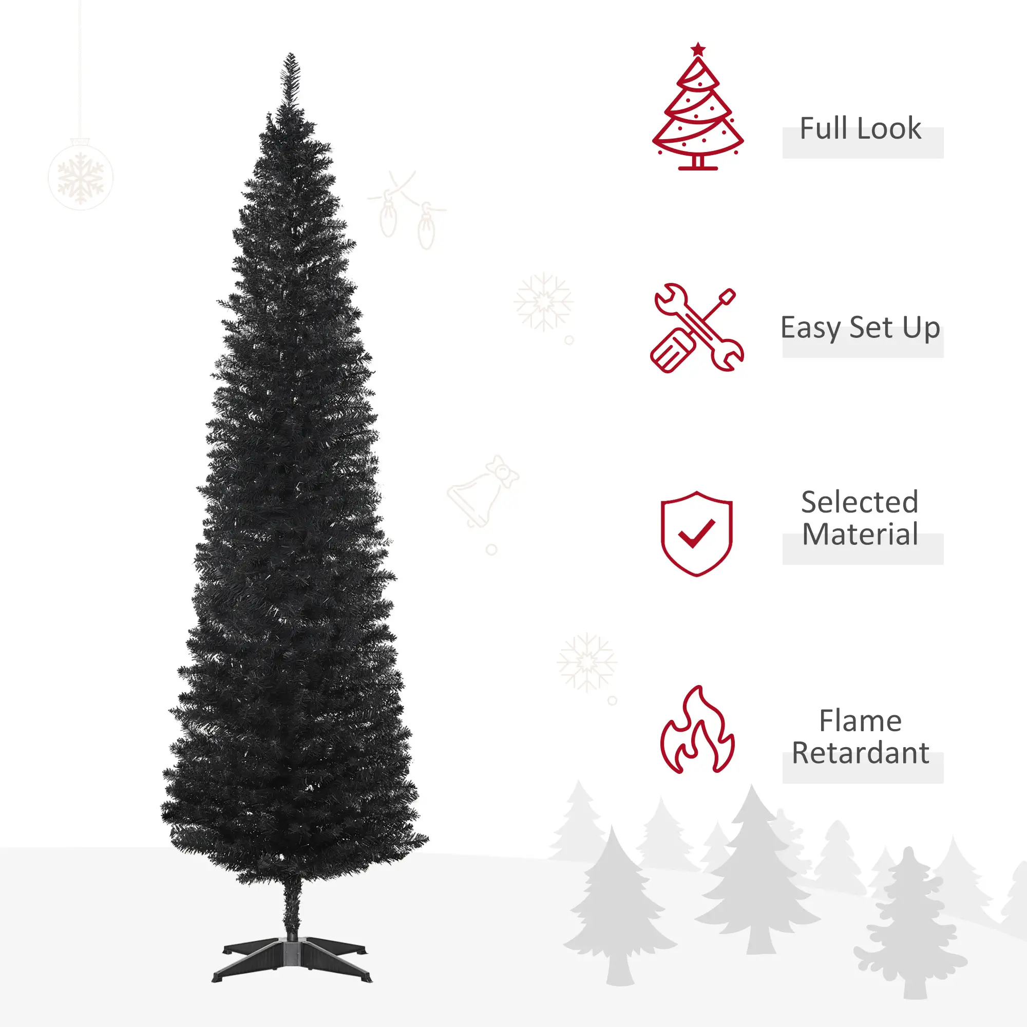 7FT Artificial Pencil Christmas Tree, Realistic Branches, Stable Stand, Black - Image 4
