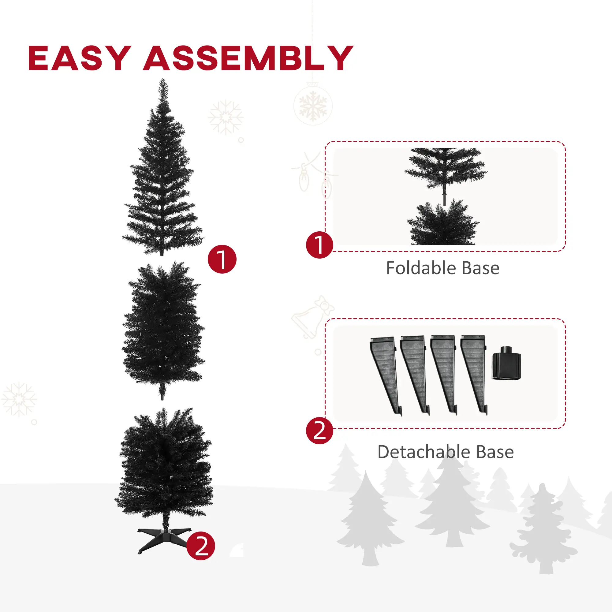 7FT Artificial Pencil Christmas Tree, Realistic Branches, Stable Stand, Black - Image 7