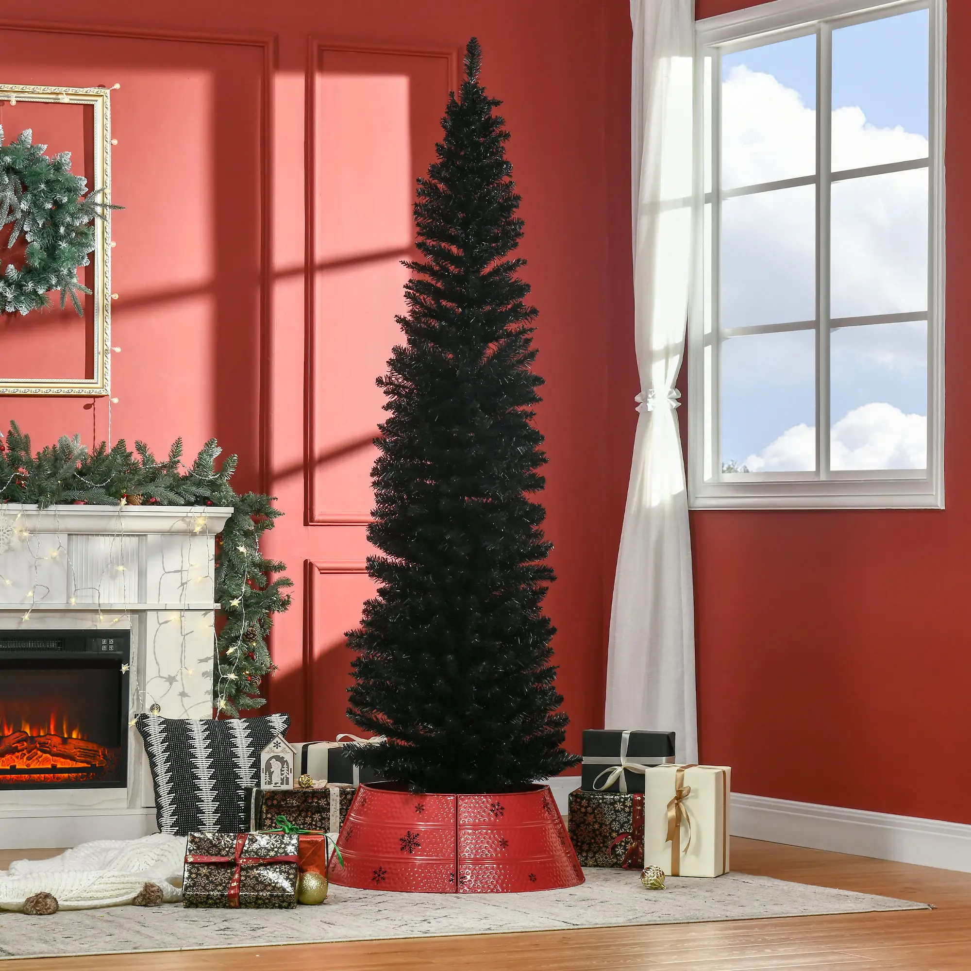 7FT Artificial Pencil Christmas Tree, Realistic Branches, Stable Stand, Black - Image 9