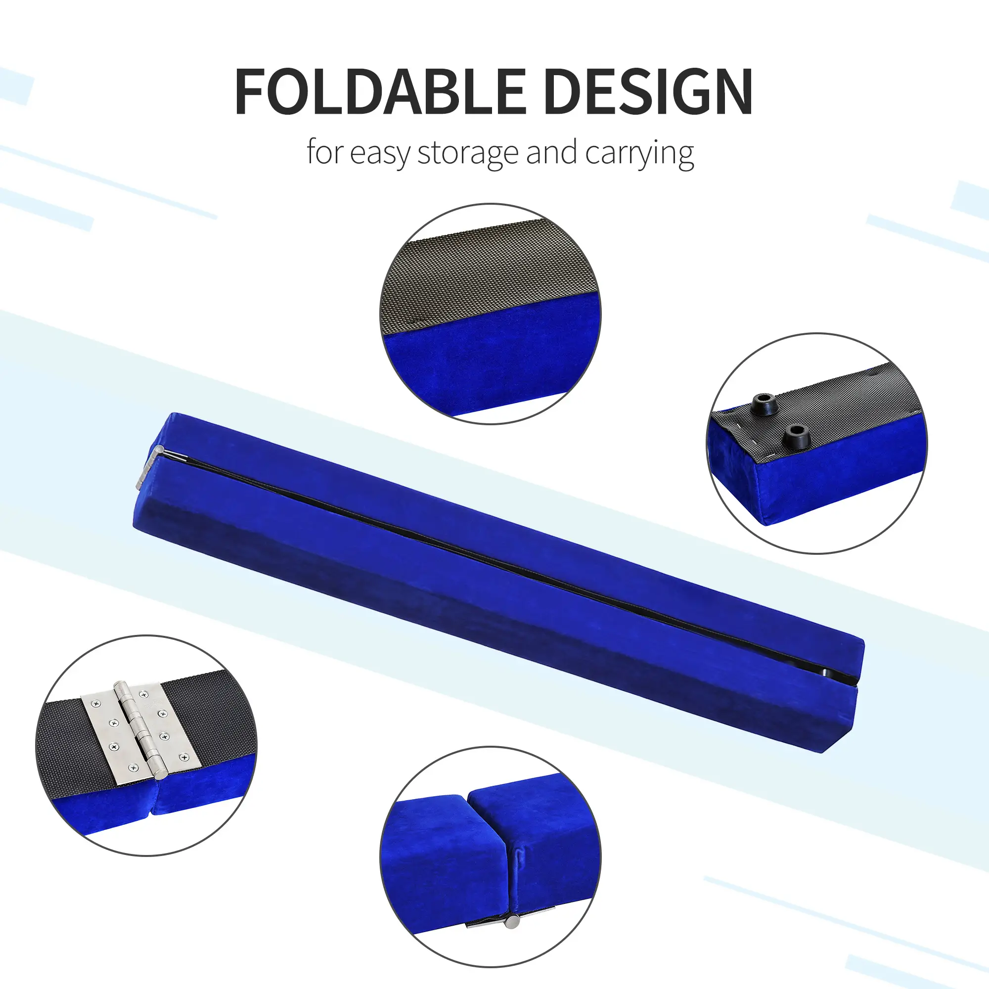 7ft Folding Balance Beam, Gymnastics Beam with Wood Core, Blue - Image 5