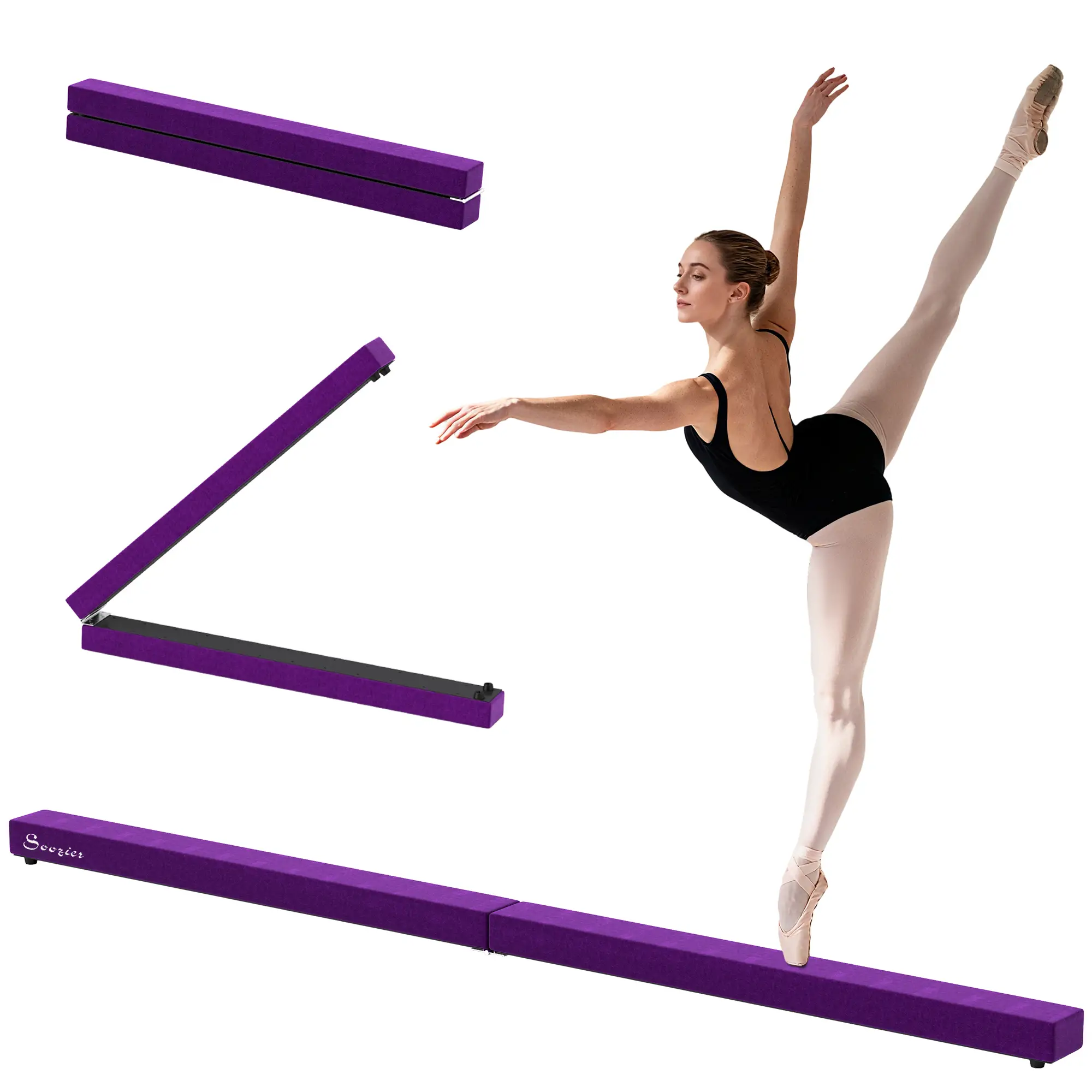 7ft Folding Balance Beam, Gymnastics Beam with Wood Core, Purple - Image 11