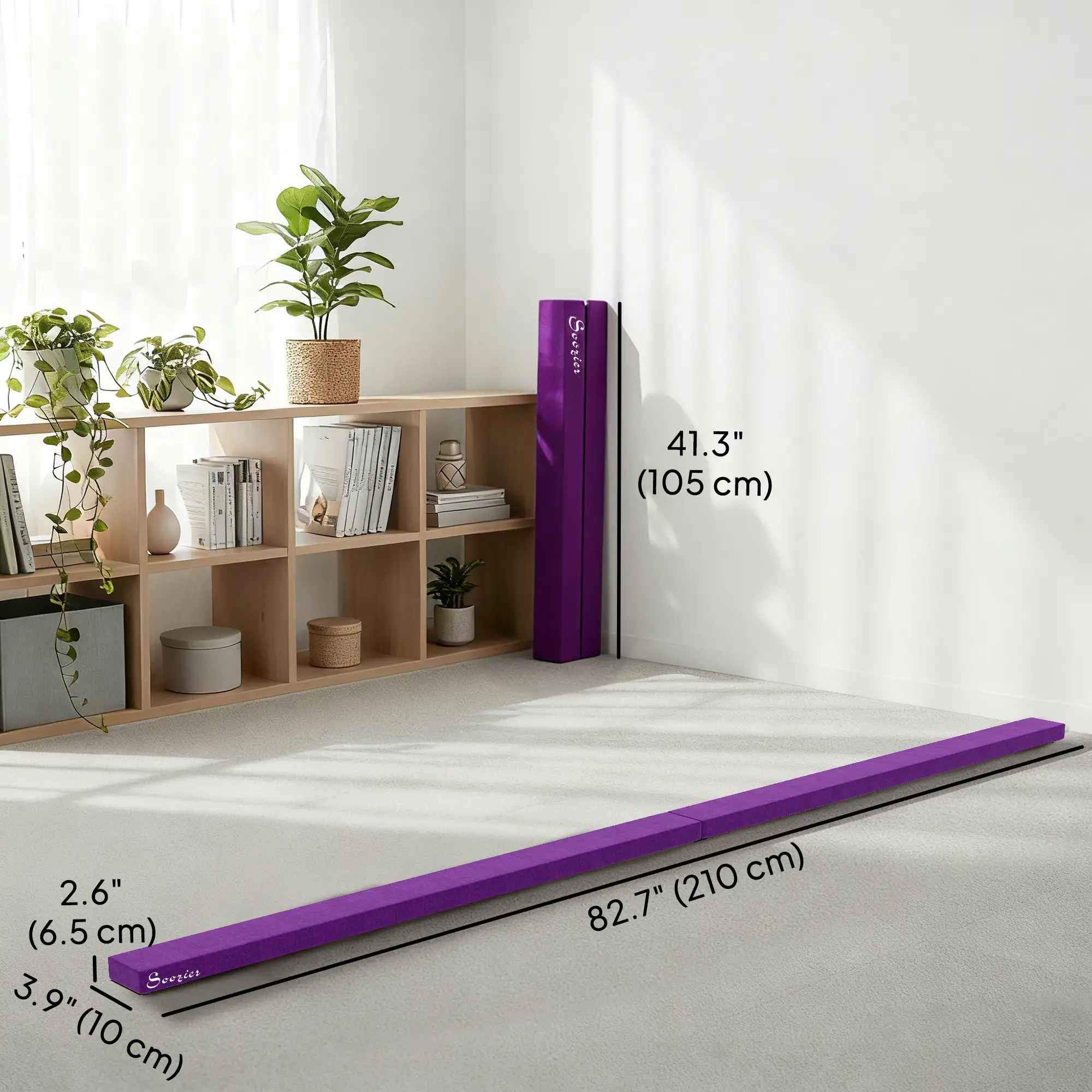 7ft Folding Balance Beam, Gymnastics Beam with Wood Core, Purple - Image 3