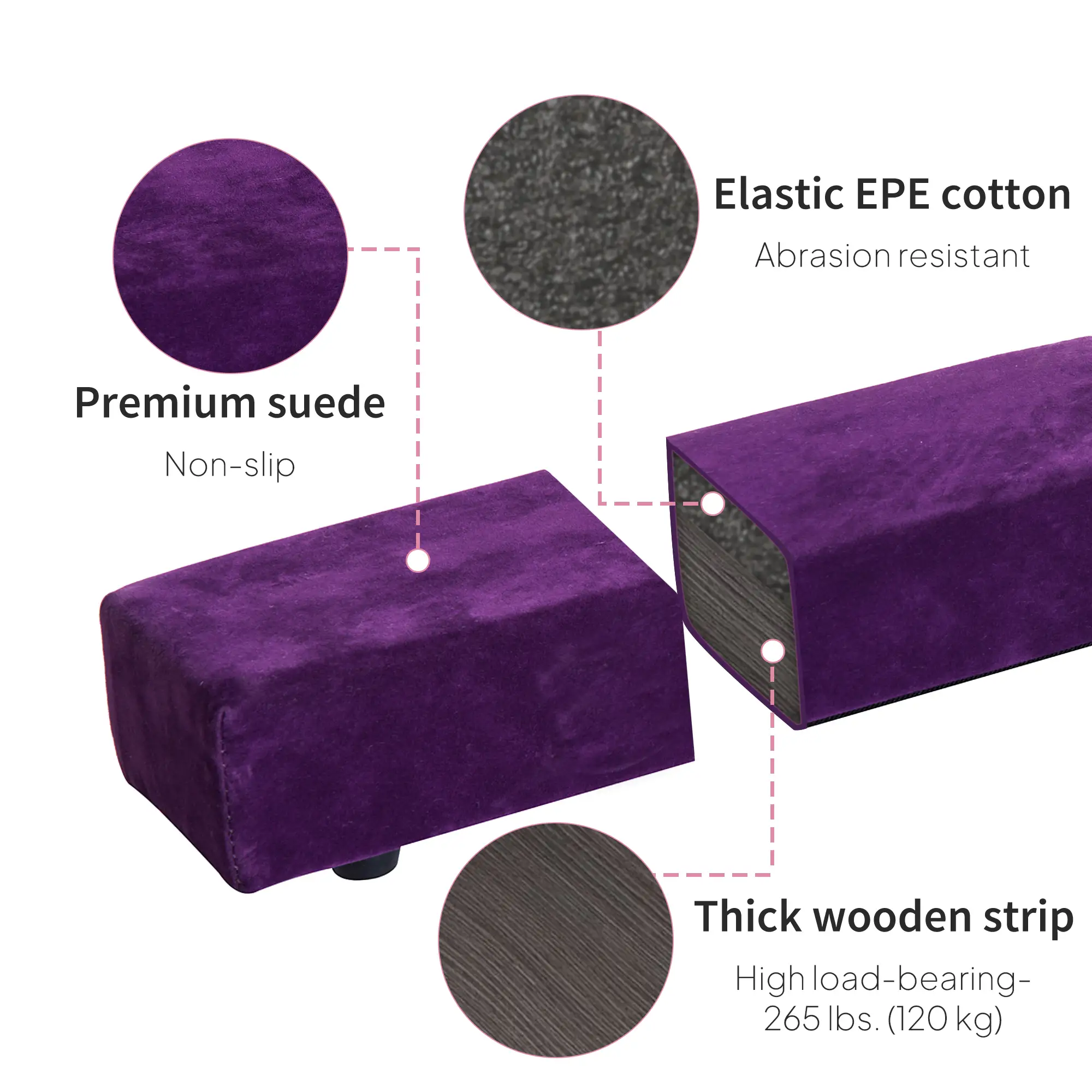 7ft Folding Balance Beam, Gymnastics Beam with Wood Core, Purple - Image 4