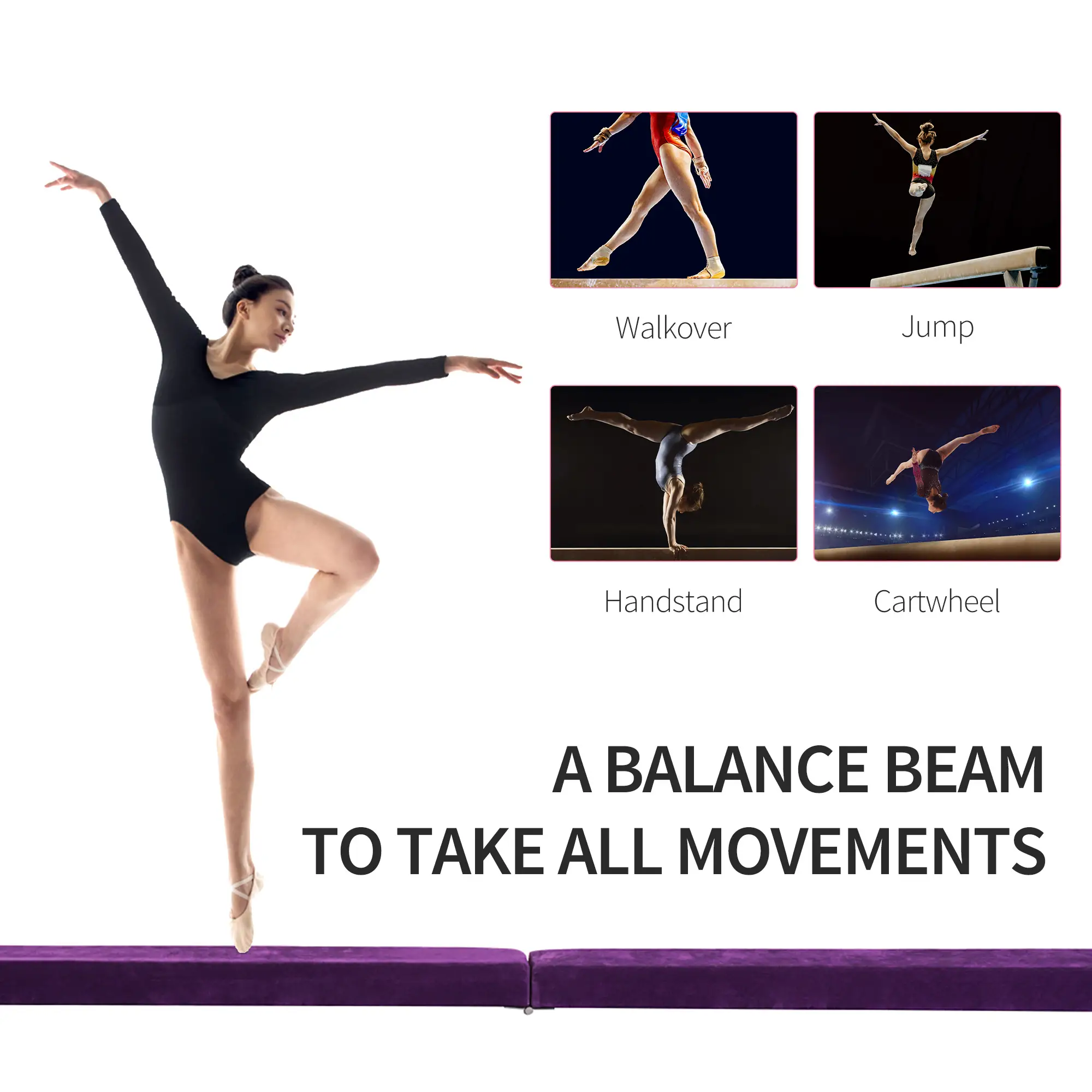 7ft Folding Balance Beam, Gymnastics Beam with Wood Core, Purple - Image 7