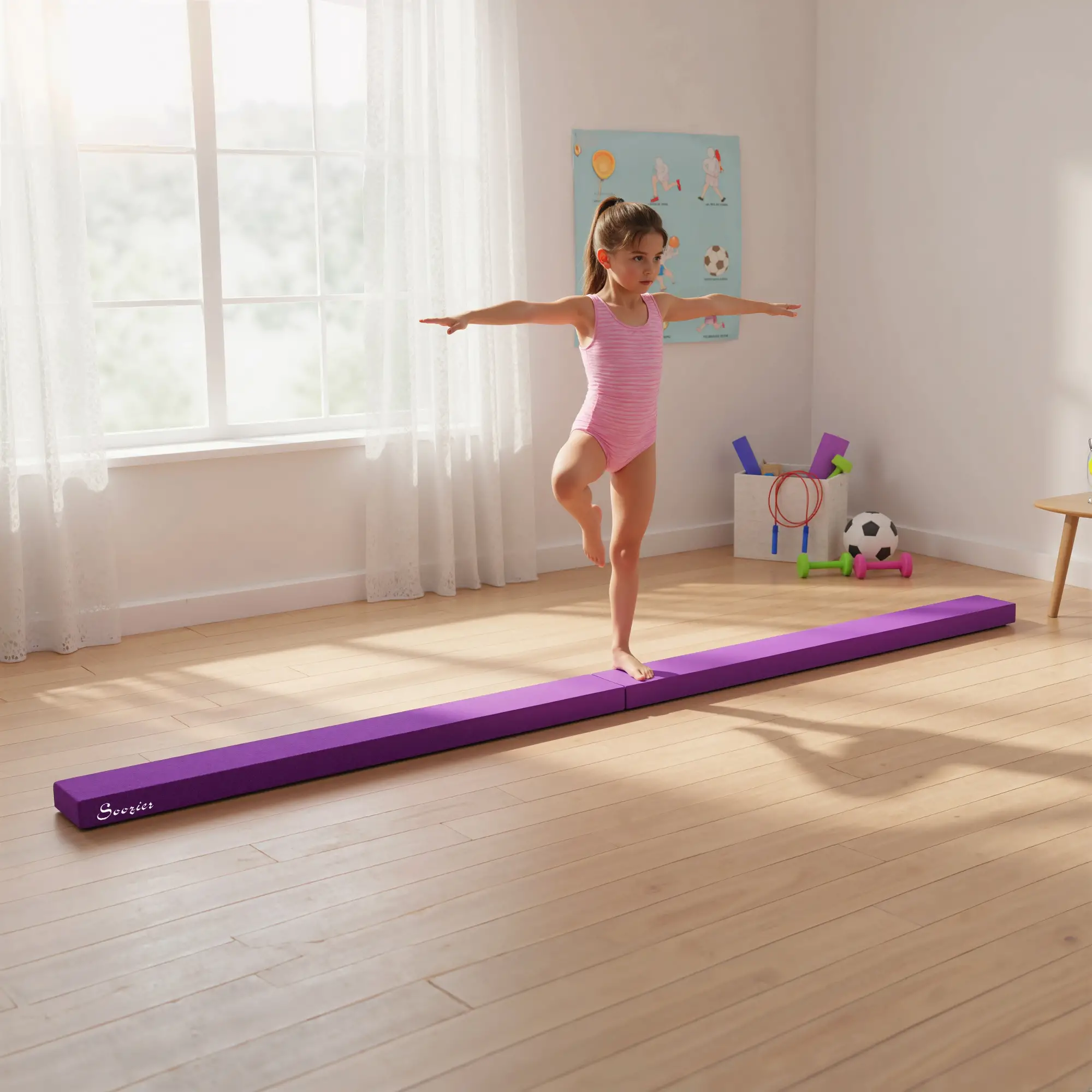 7ft Folding Balance Beam, Gymnastics Beam with Wood Core, Purple - Image 9