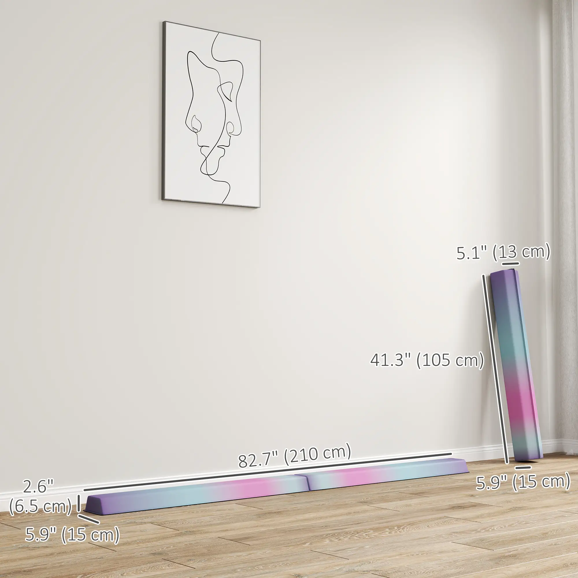 7ft Folding Balance Beam, Gymnastics Equipment, Anti-Slip, Multicolour - Image 3