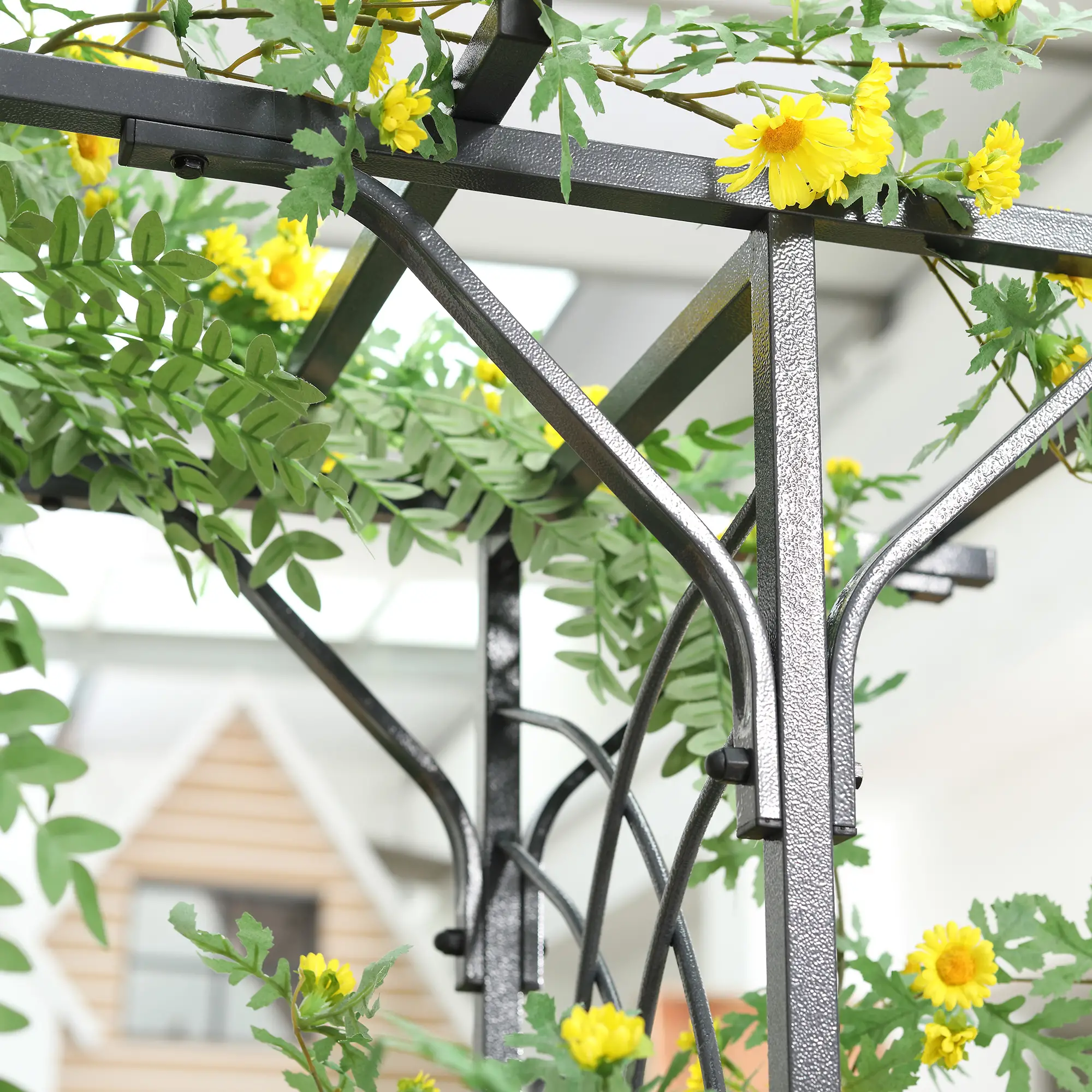 7ft Metal Garden Arch, Outdoor Walkway Arbor, Climbing Plants, Dark Gray - Image 10