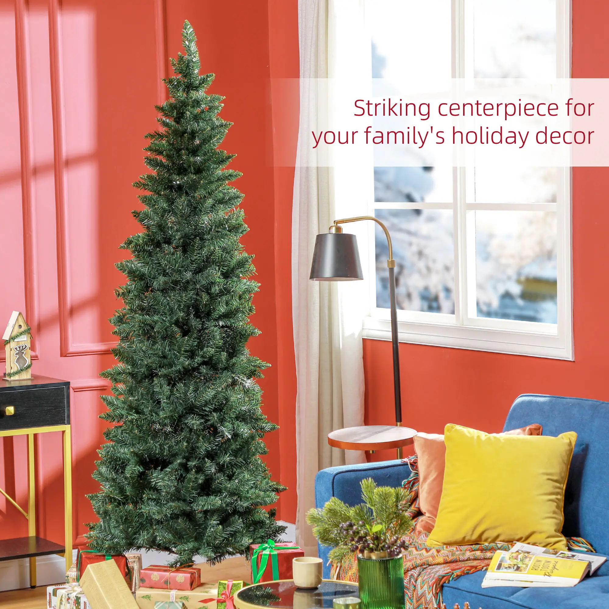 7ft Pencil Artificial Christmas Tree, 687 Branch Tips, Steel Base, Green - Image 4