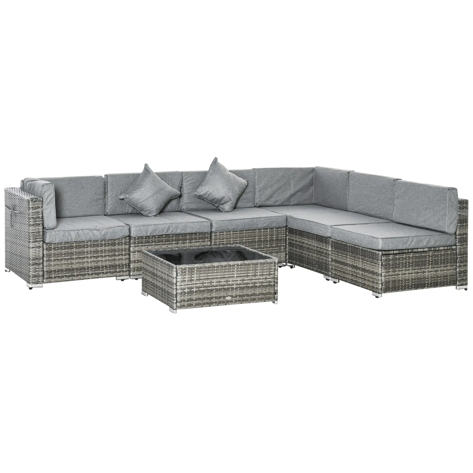7pc Garden Wicker Sectional Set w/ Tea Table Patio Rattan Lounge Sofa Outdoor Deck Furniture Light Grey - Image 13