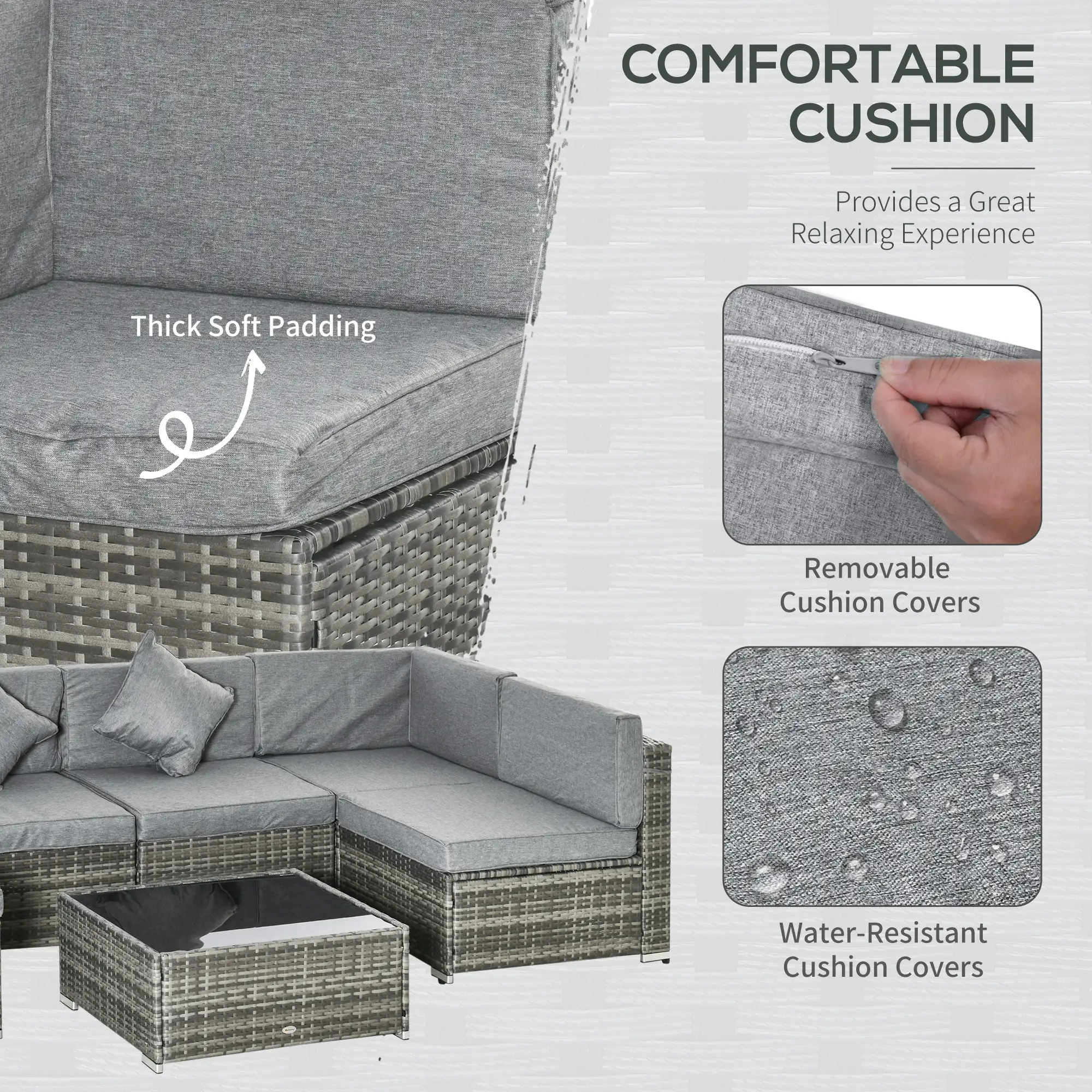 7pc Garden Wicker Sectional Set w/ Tea Table Patio Rattan Lounge Sofa Outdoor Deck Furniture Light Grey - Image 5