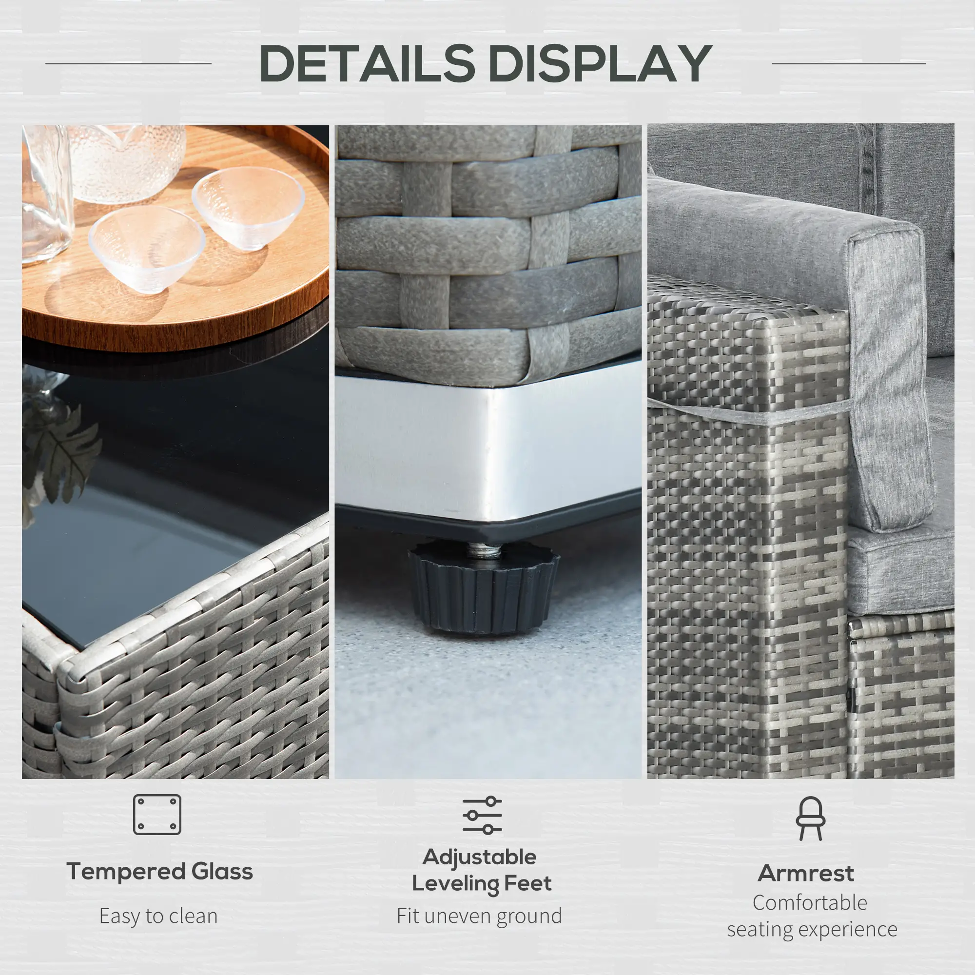 7pc Garden Wicker Sectional Set w/ Tea Table Patio Rattan Lounge Sofa Outdoor Deck Furniture Light Grey - Image 7