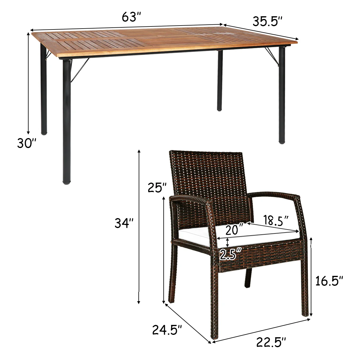 7Pcs Patio Rattan Dining Set, Cushioned, White, Warm White - Image 5