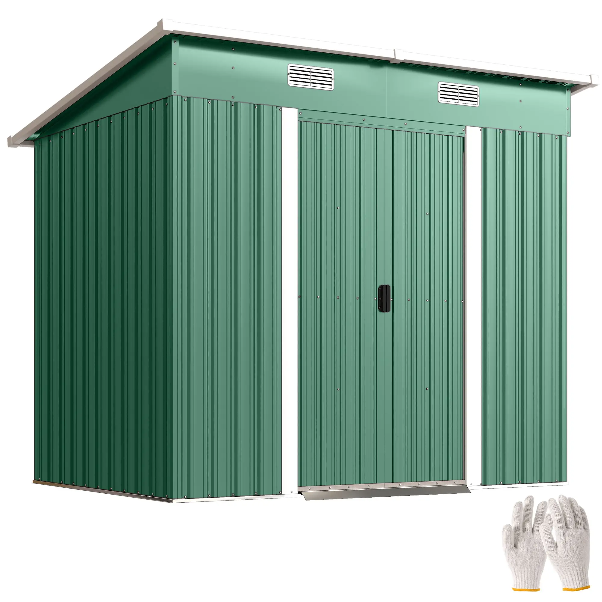 7'x 4' Metal Patio Storage Shed, Garden Tool Utility Unit, Green - Image 11