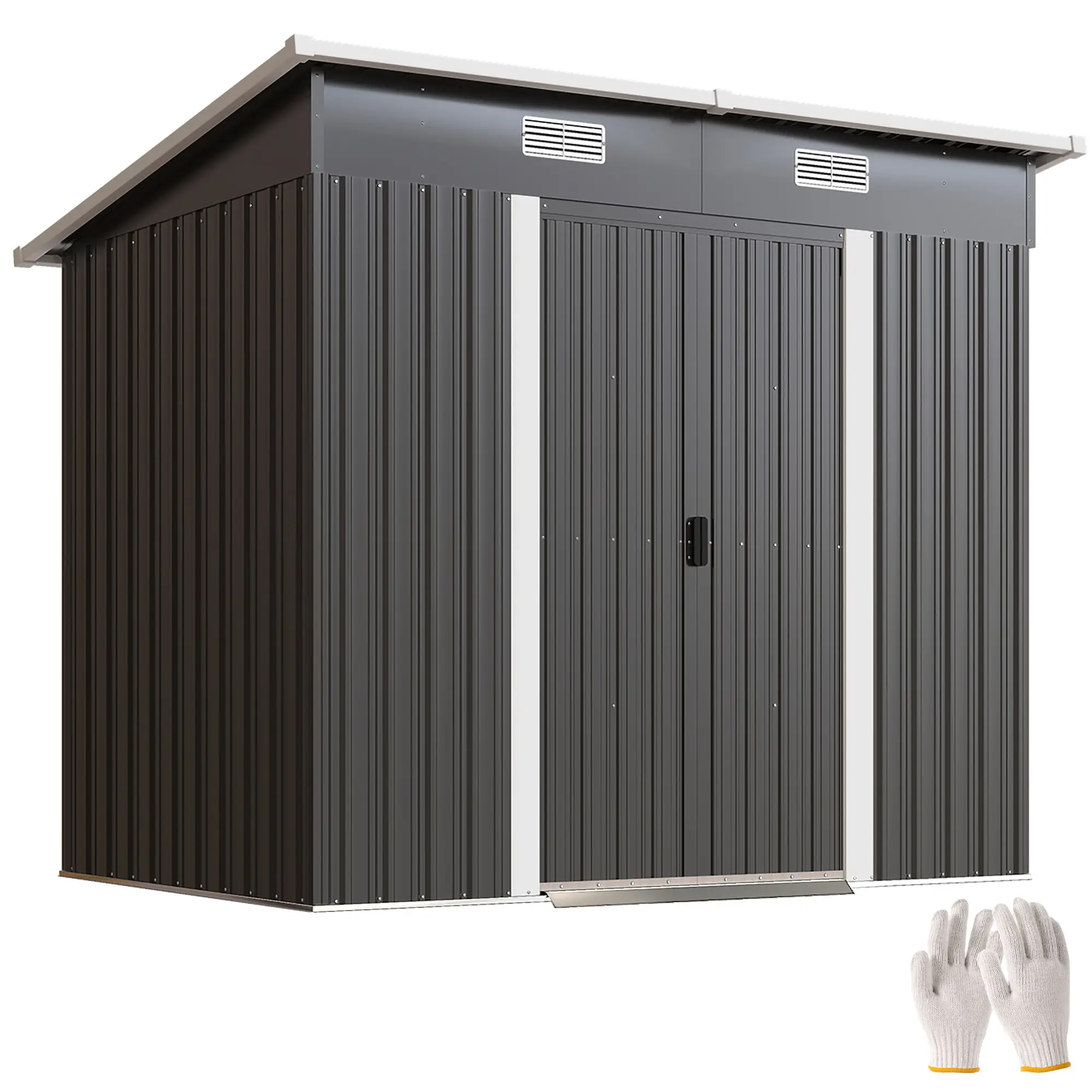 7'x4' Metal Patio Storage Shed, Garden Tool Utility Unit, Black - Image 11