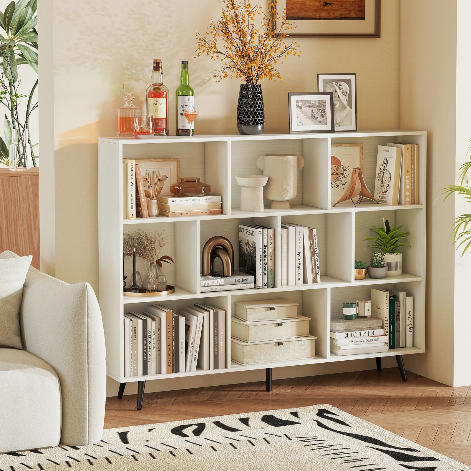 8/10-Cube Bookcase, 5 Tapered Metal Legs, Off White - Image 2