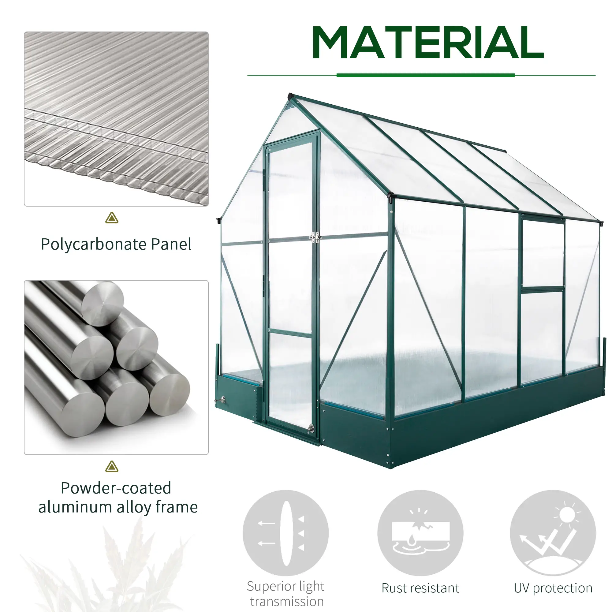 8.2' x 6.2' Greenhouse, Aluminum Frame, Temperature Controlled Window - Image 4
