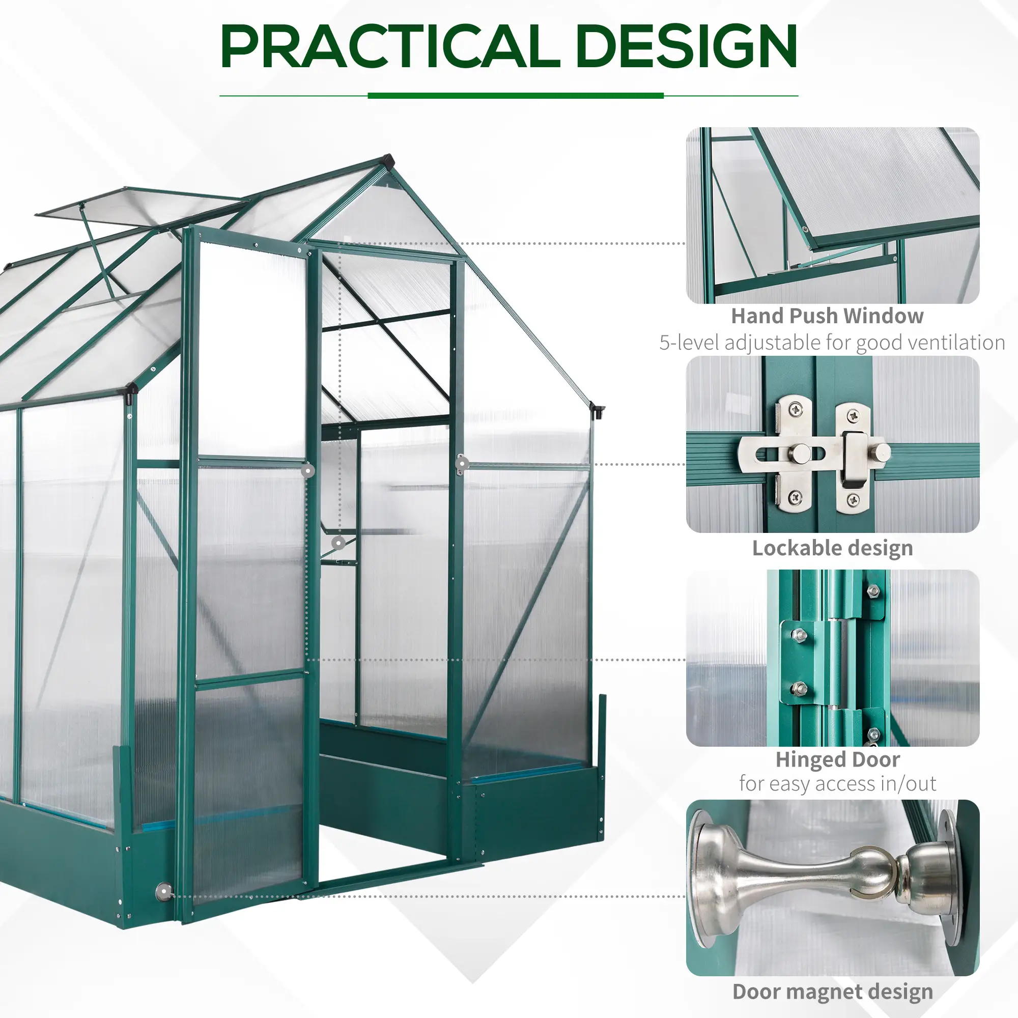 8.2' x 6.2' Greenhouse, Aluminum Frame, Temperature Controlled Window - Image 5