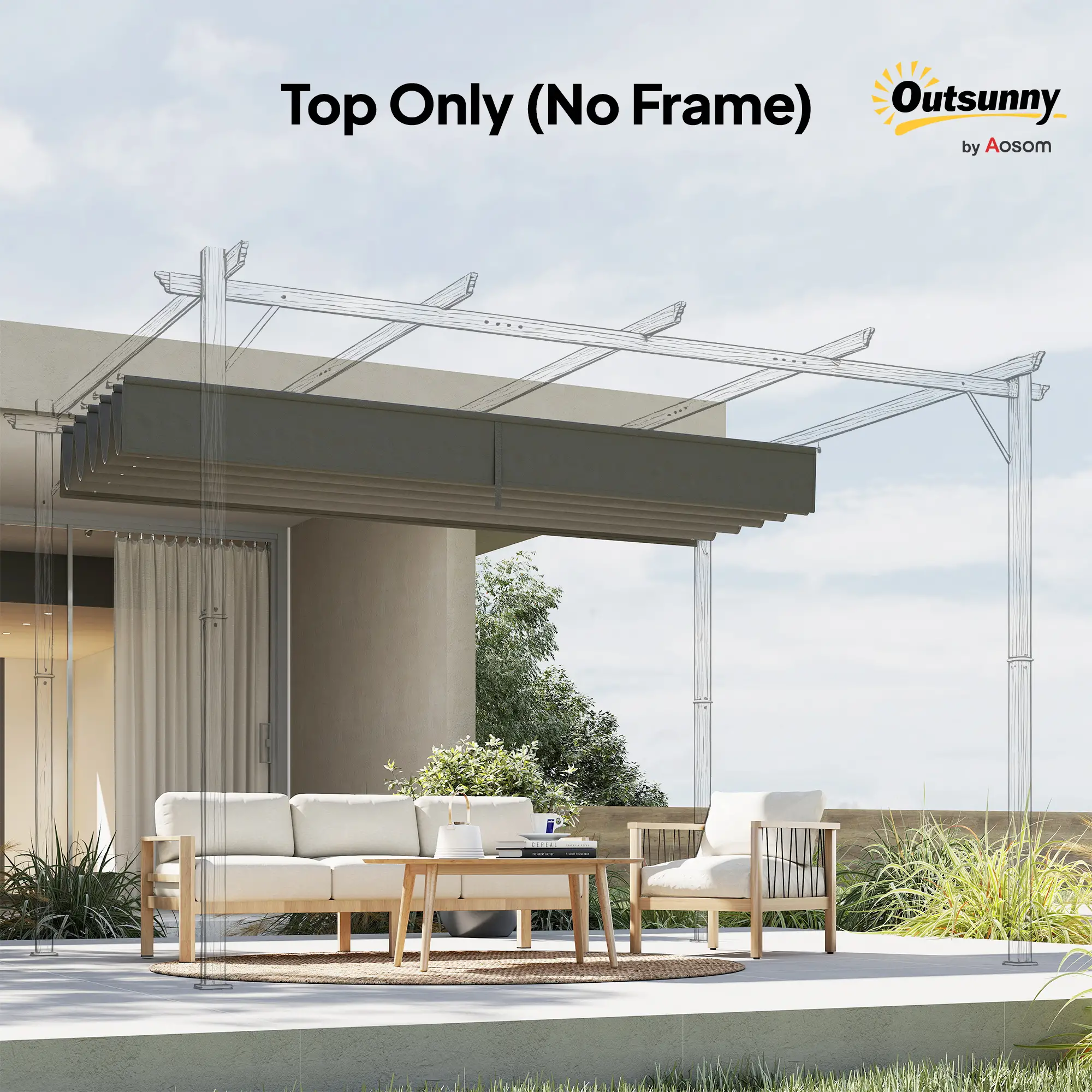 8.2' x 8.4' Retractable Pergola Canopy Replacement, Light Grey - Image 10