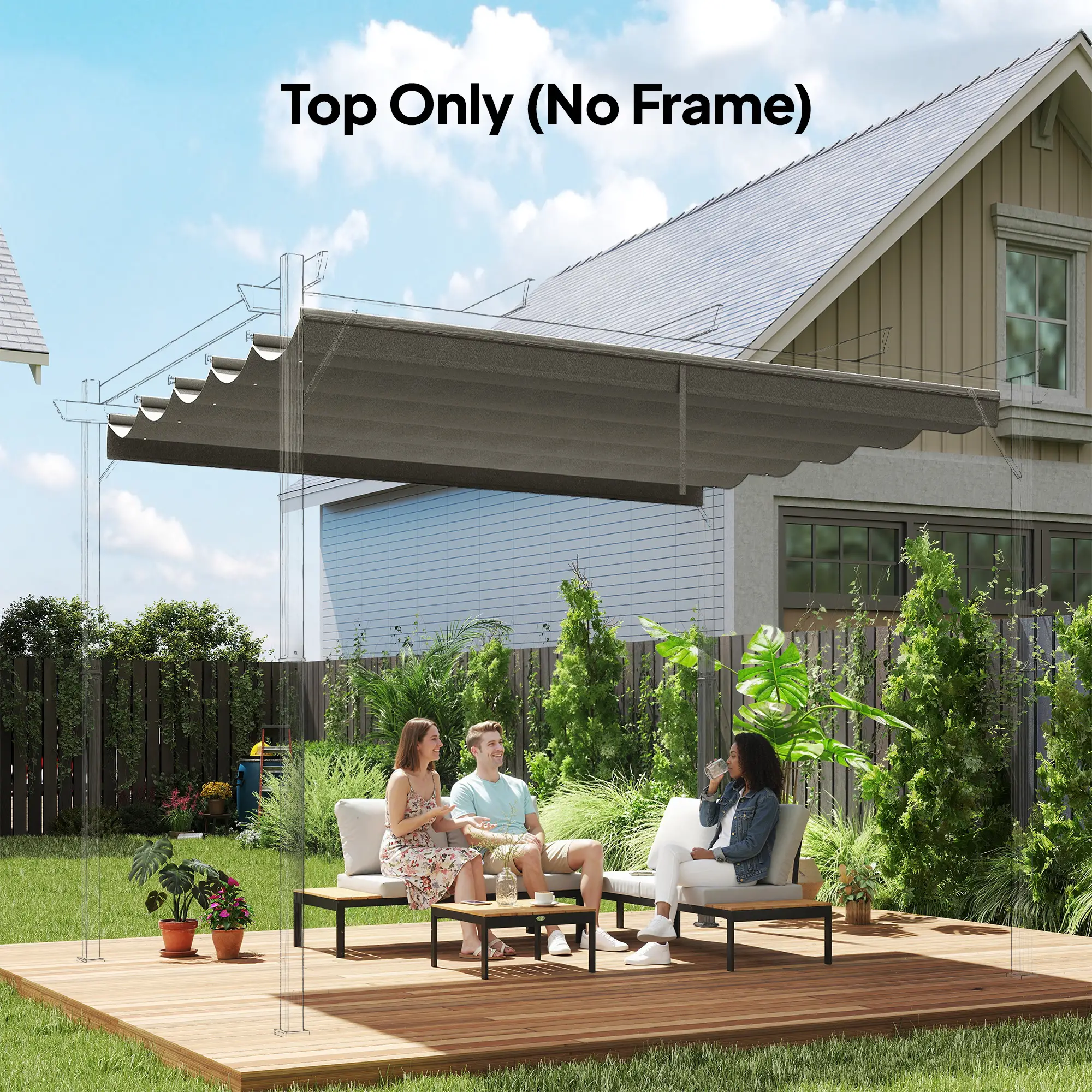 8.2' x 8.4' Retractable Pergola Canopy Replacement, Light Grey - Image 2
