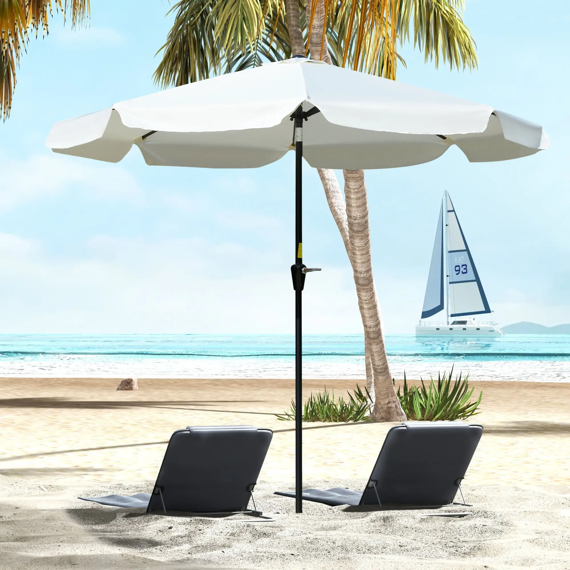 8.5 ft Round Patio Umbrella, Tilt and Crank, Cream White - Image 2