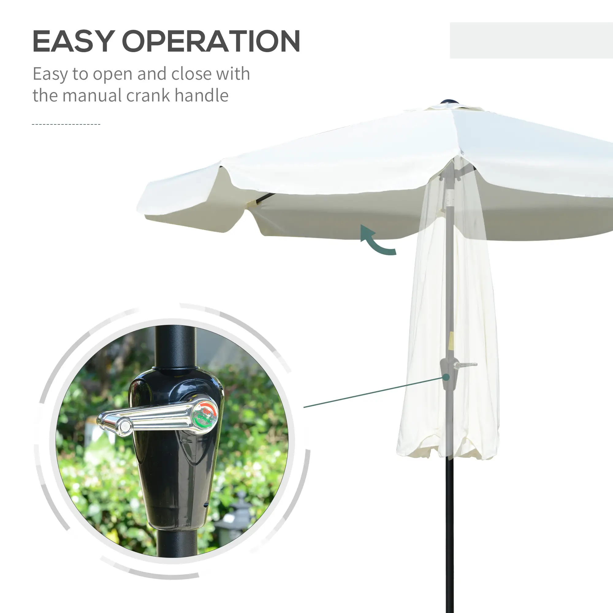 8.5 ft Round Patio Umbrella, Tilt and Crank, Cream White - Image 5