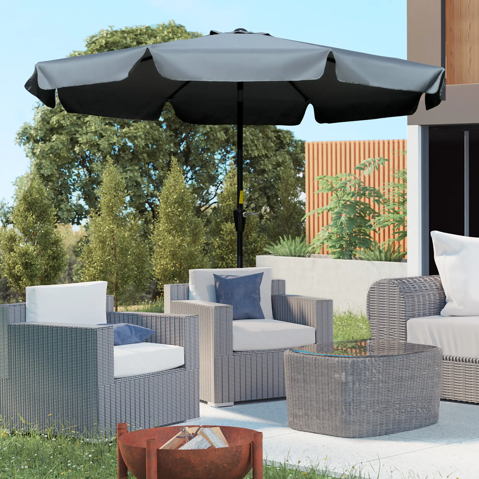 8.5 ft Round Patio Umbrella, Tilt and Crank, Dark Grey - Image 2