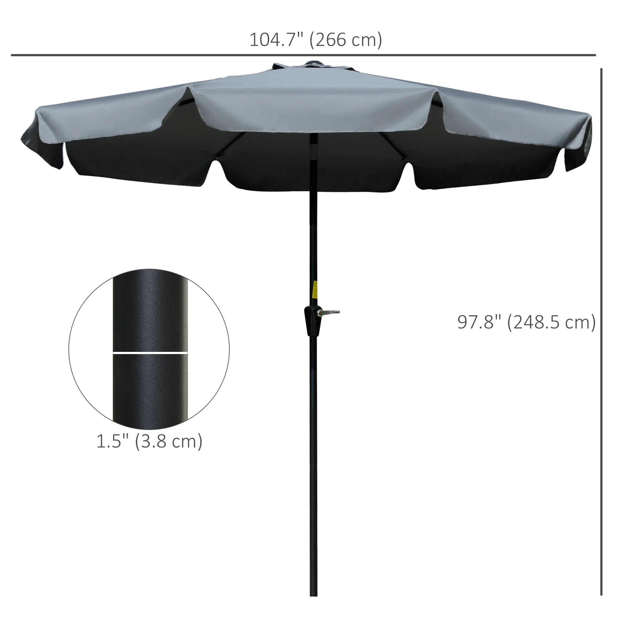 8.5 ft Round Patio Umbrella, Tilt and Crank, Dark Grey - Image 3