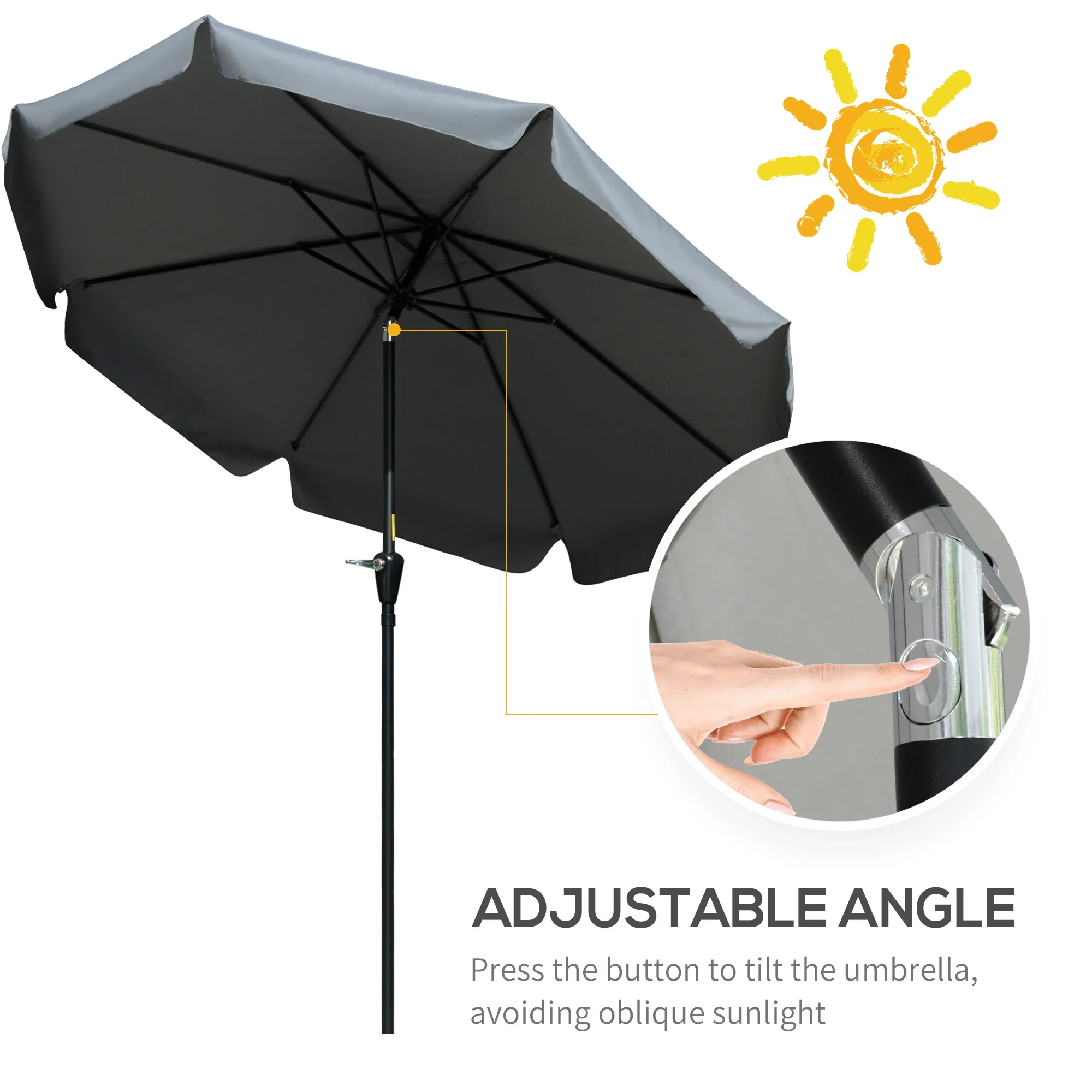 8.5 ft Round Patio Umbrella, Tilt and Crank, Dark Grey - Image 4