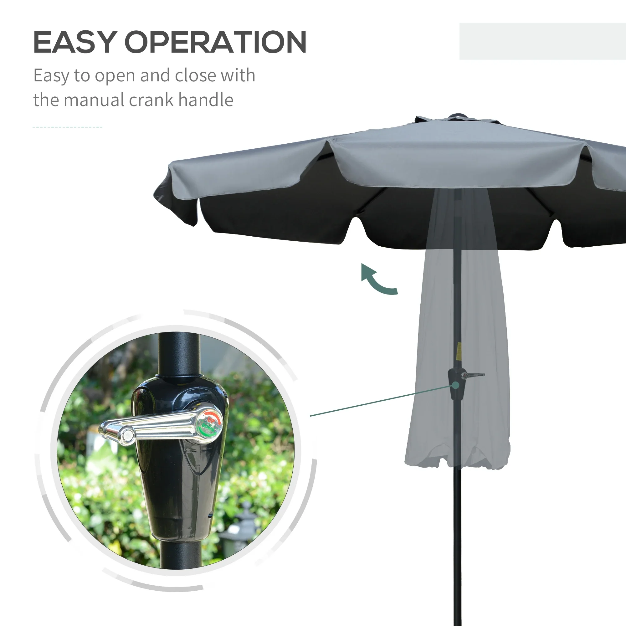 8.5 ft Round Patio Umbrella, Tilt and Crank, Dark Grey - Image 5