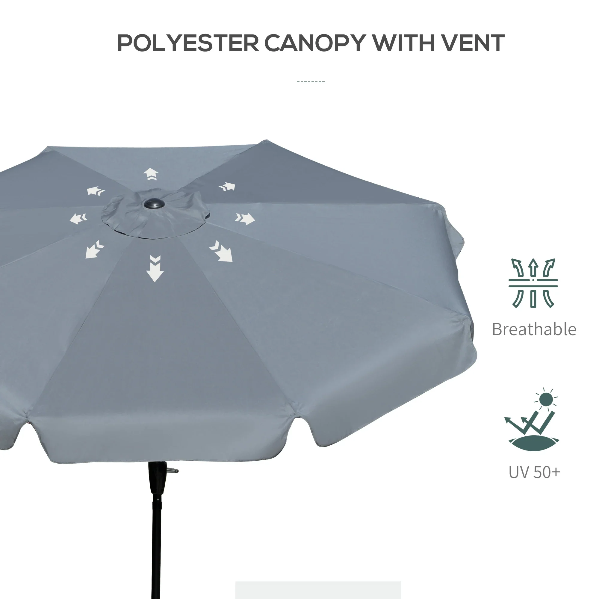 8.5 ft Round Patio Umbrella, Tilt and Crank, Dark Grey - Image 6