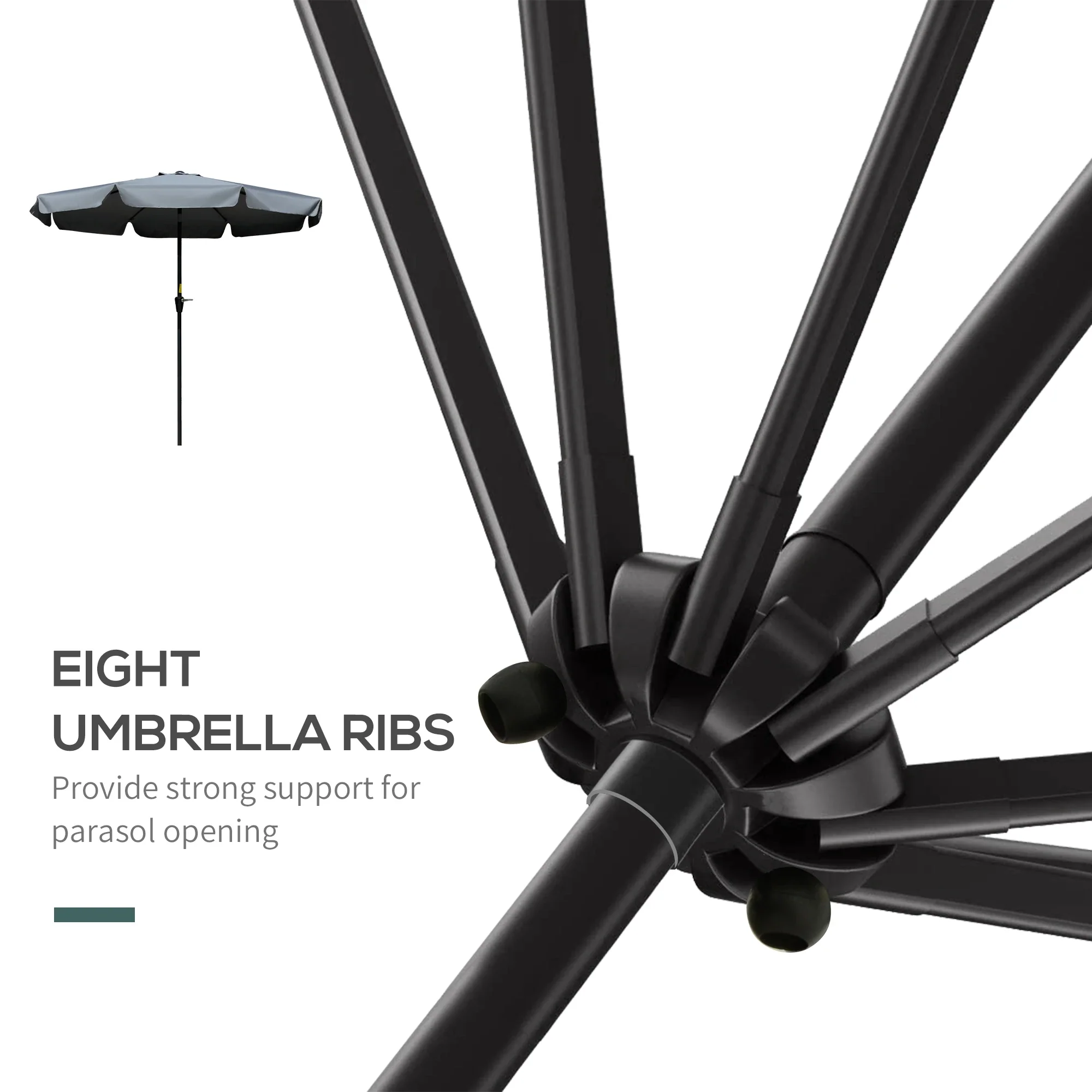 8.5 ft Round Patio Umbrella, Tilt and Crank, Dark Grey - Image 7