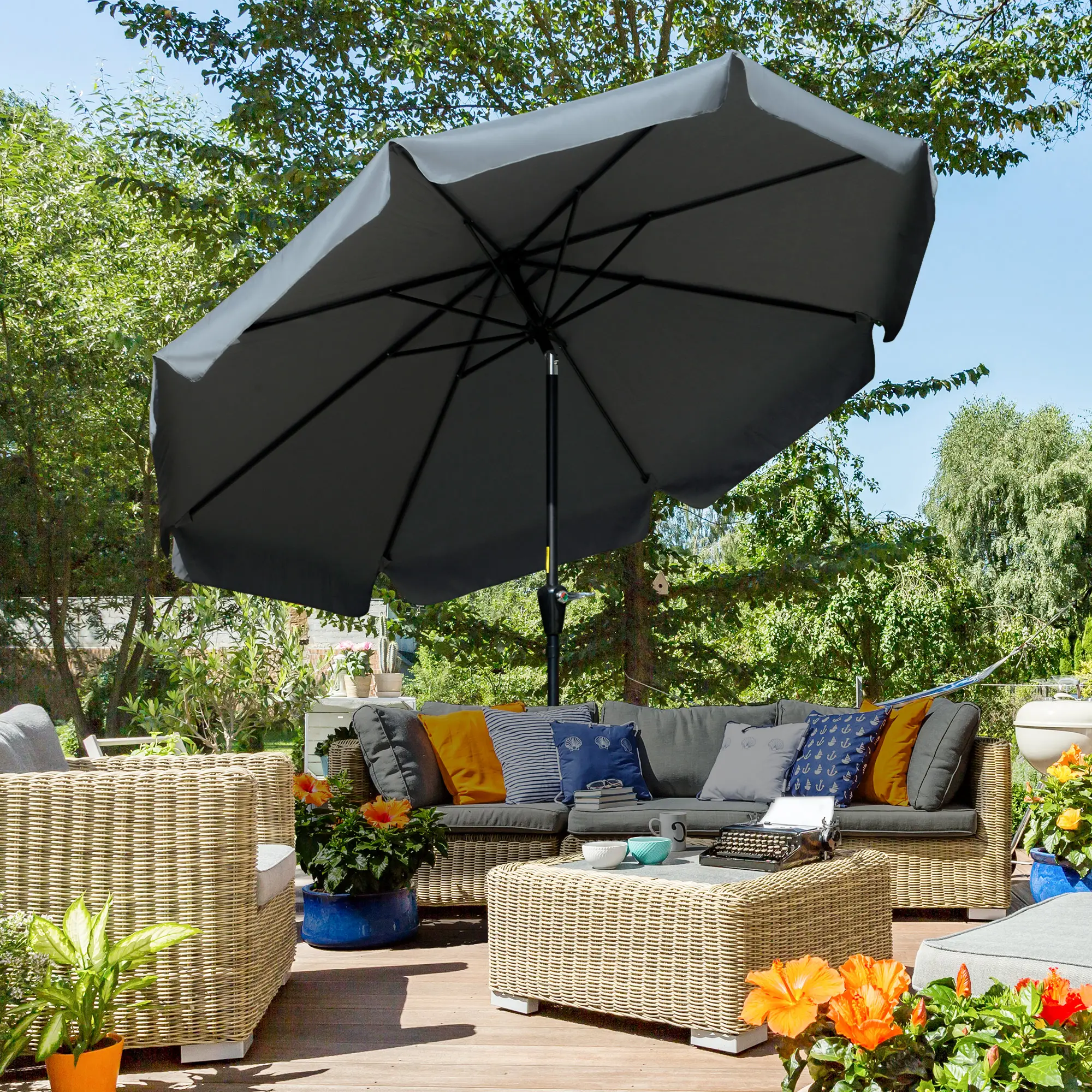 8.5 ft Round Patio Umbrella, Tilt and Crank, Dark Grey - Image 8