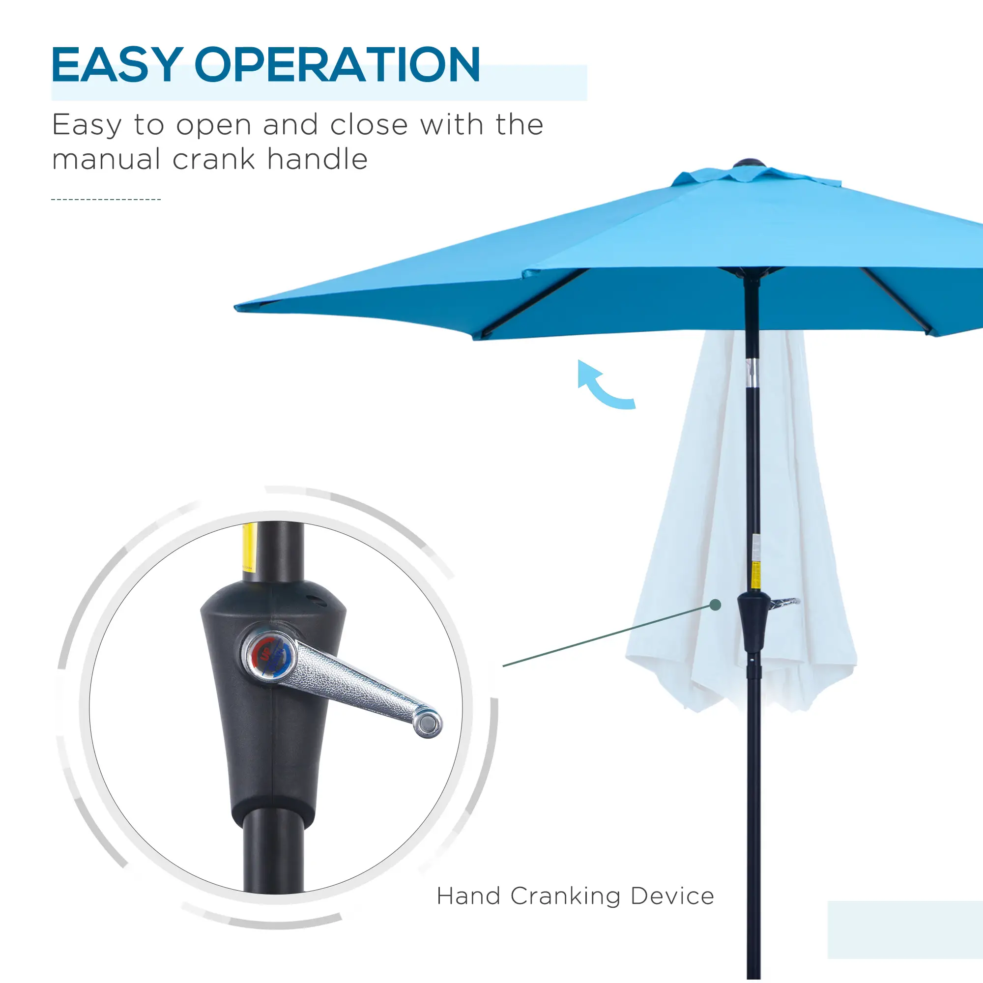 8.5' Round Aluminum Patio Umbrella, Tilt Canopy, 6 Ribs, Blue - Image 4
